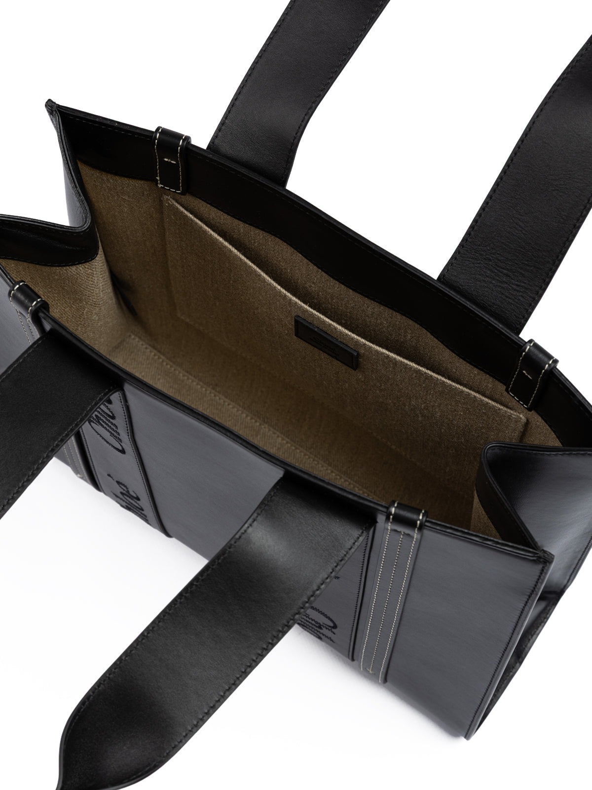 Chloé Black Woody Embroidered Logo Leather Medium Tote Bag | Regal Royce