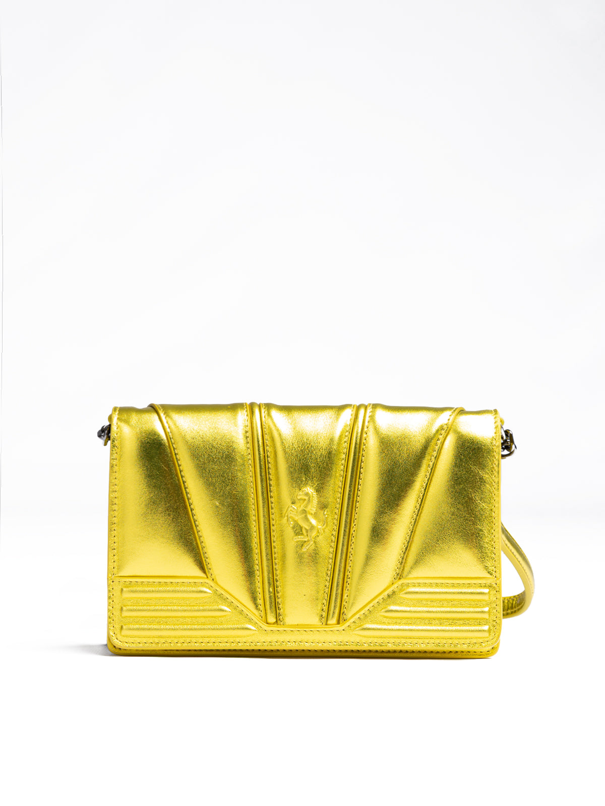 Ferrari Metal Yellow GT patent leather bag with chain | Regal Royce