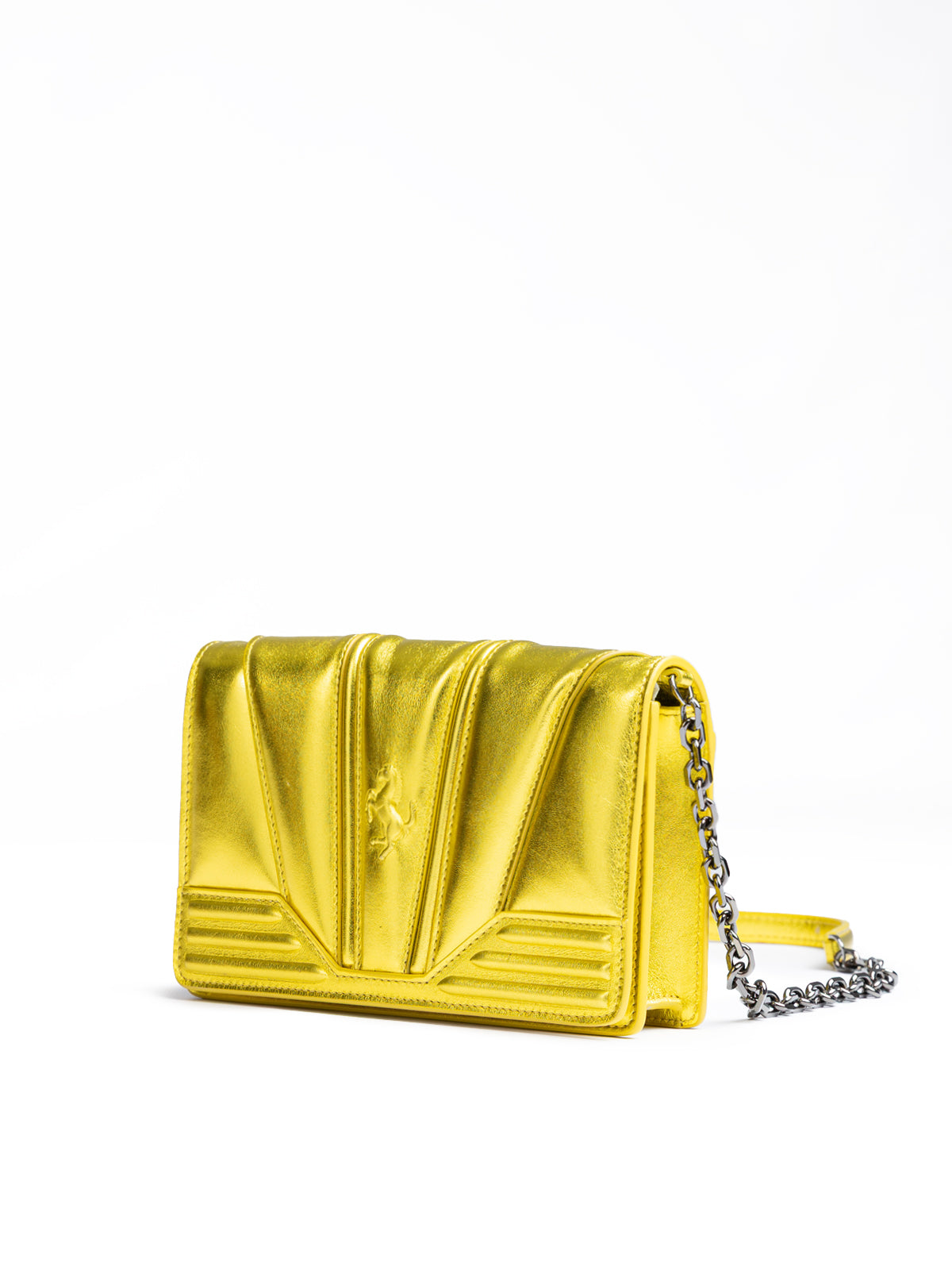 Ferrari Metal Yellow GT patent leather bag with chain | Regal Royce