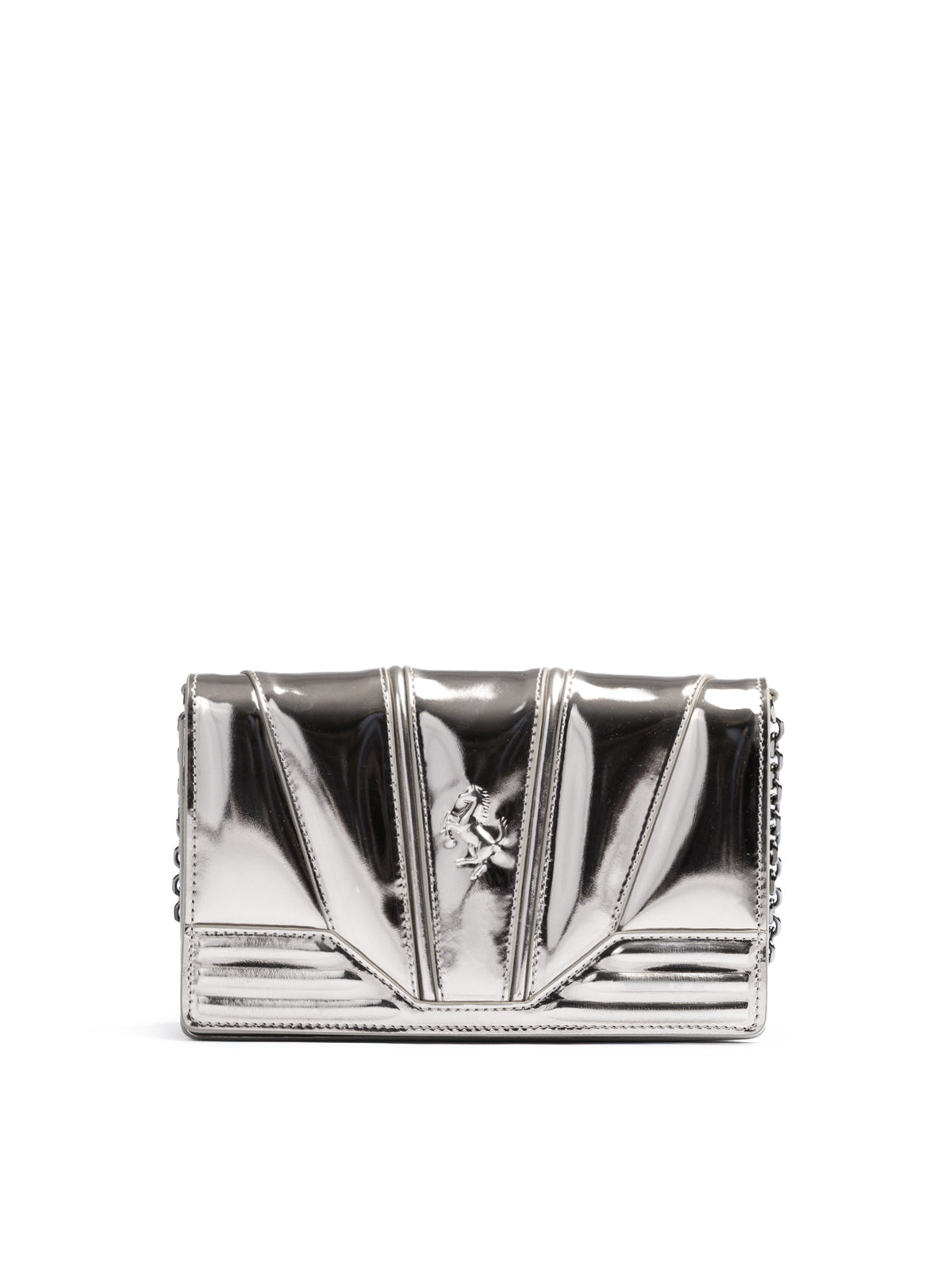 Ferrari Metal Silver GT patent leather bag with chain | Regal Royce