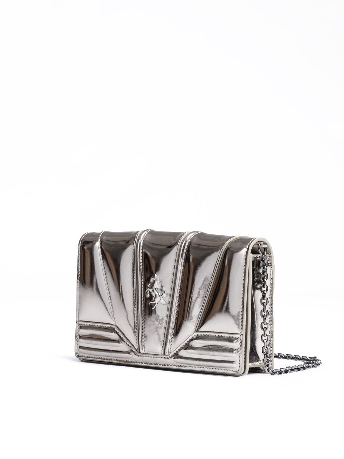 Ferrari Metal Silver GT patent leather bag with chain | Regal Royce