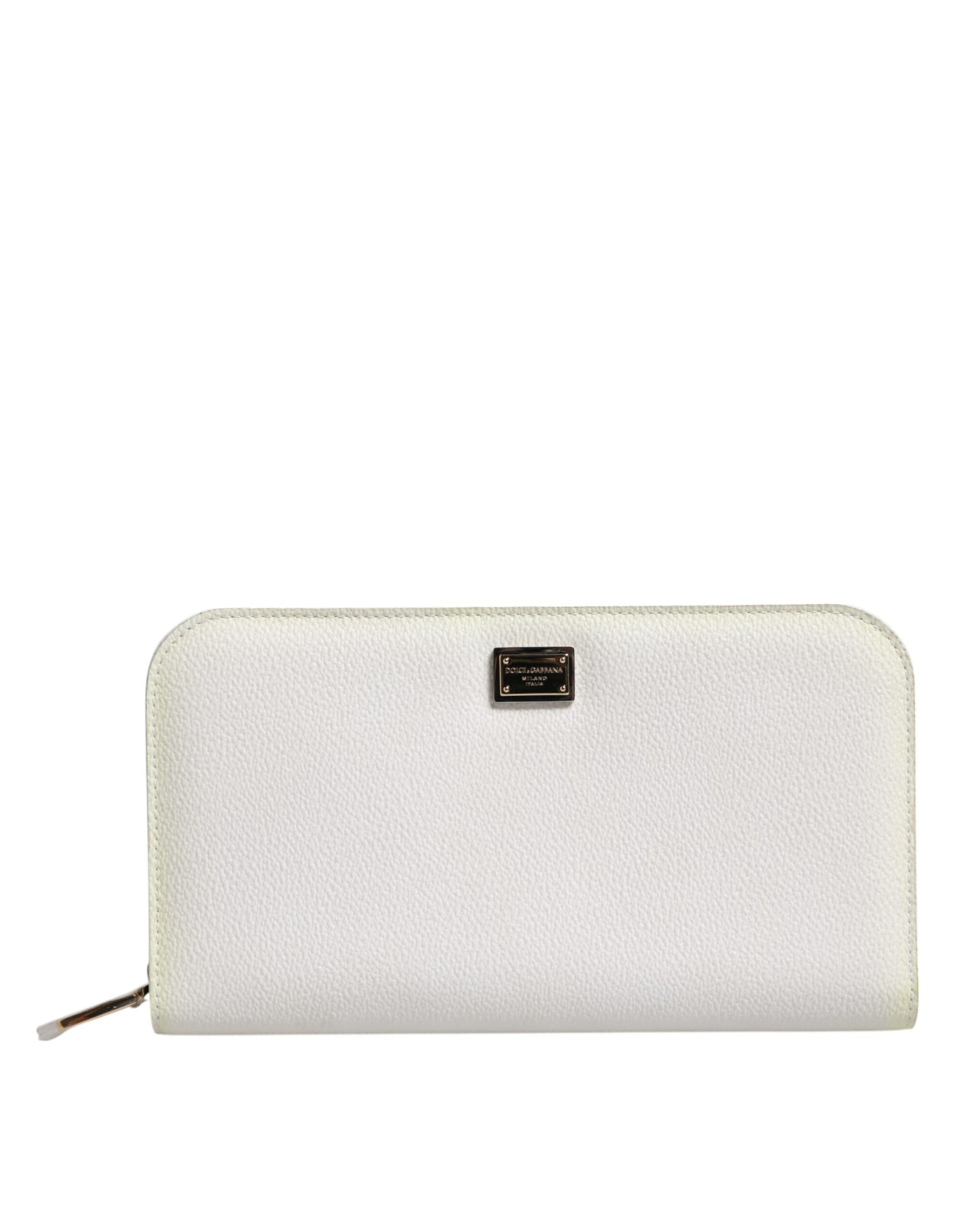 Dolce & Gabbana White Leather Logo Plaque Zip Around Continental Wallet | Regal Royce
