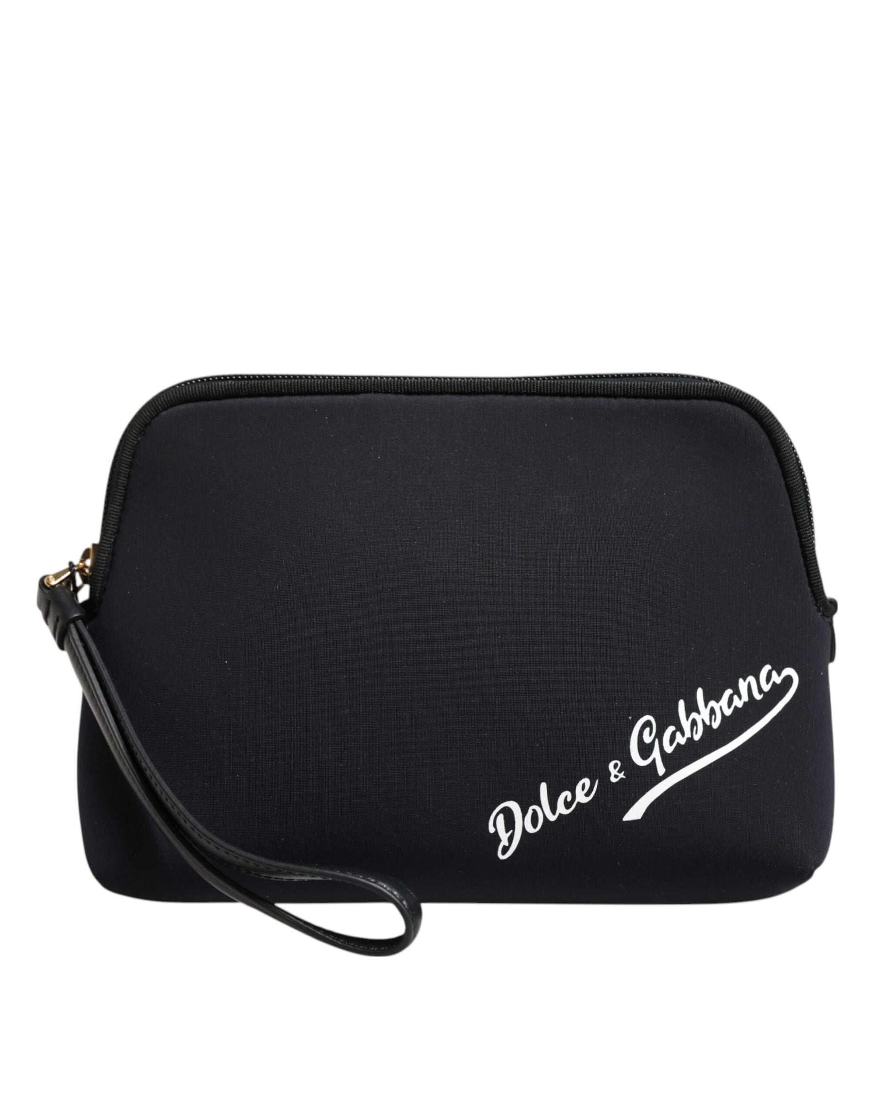 Dolce & Gabbana Black Solid Nylon DG LogoPrint Clutch Zip Borse Pouch Bag | Regal Royce