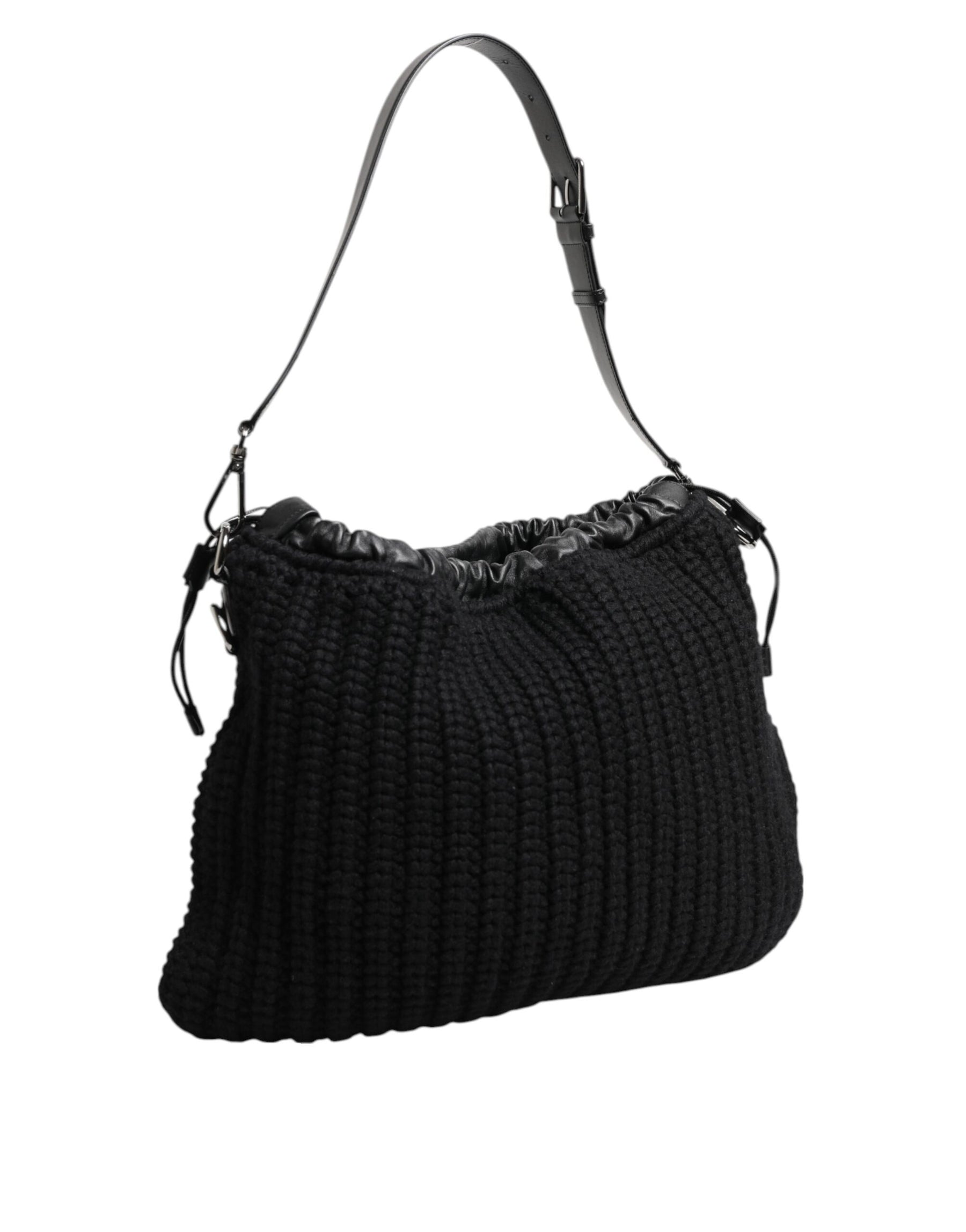 Dolce & Gabbana Black Cashmere Knitted Leather Shoulder Women Borse Bag | Regal Royce