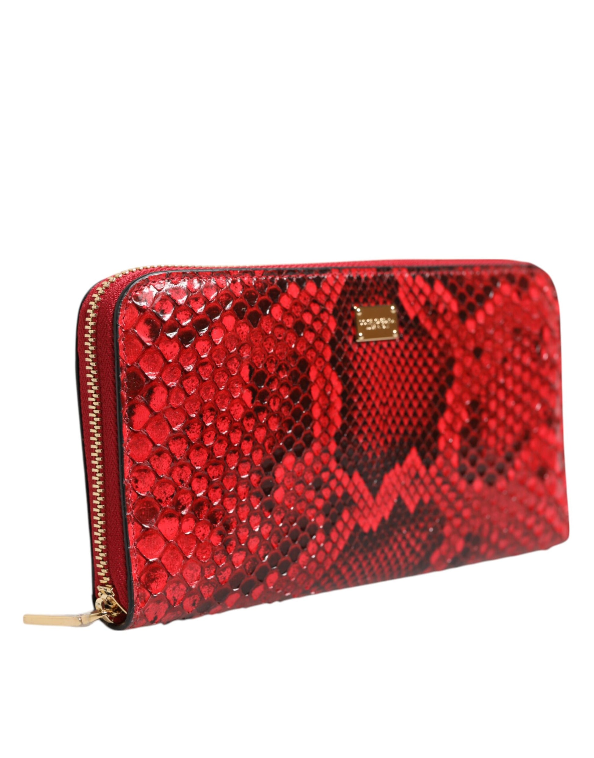 Dolce & Gabbana Red Exotic Leather Zip Around Continental Clutch Wallet