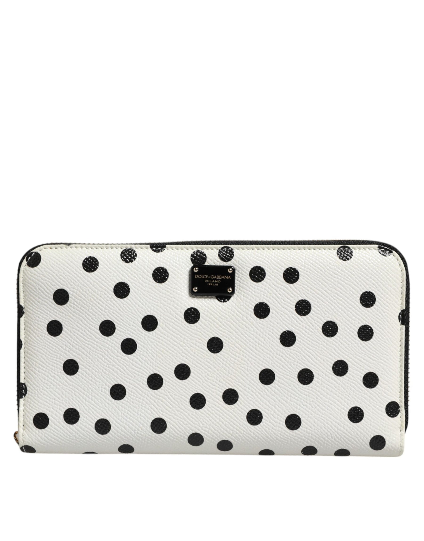 Dolce & Gabbana White Black Dotted Leather Zip Around Continental Wallet | Regal Royce