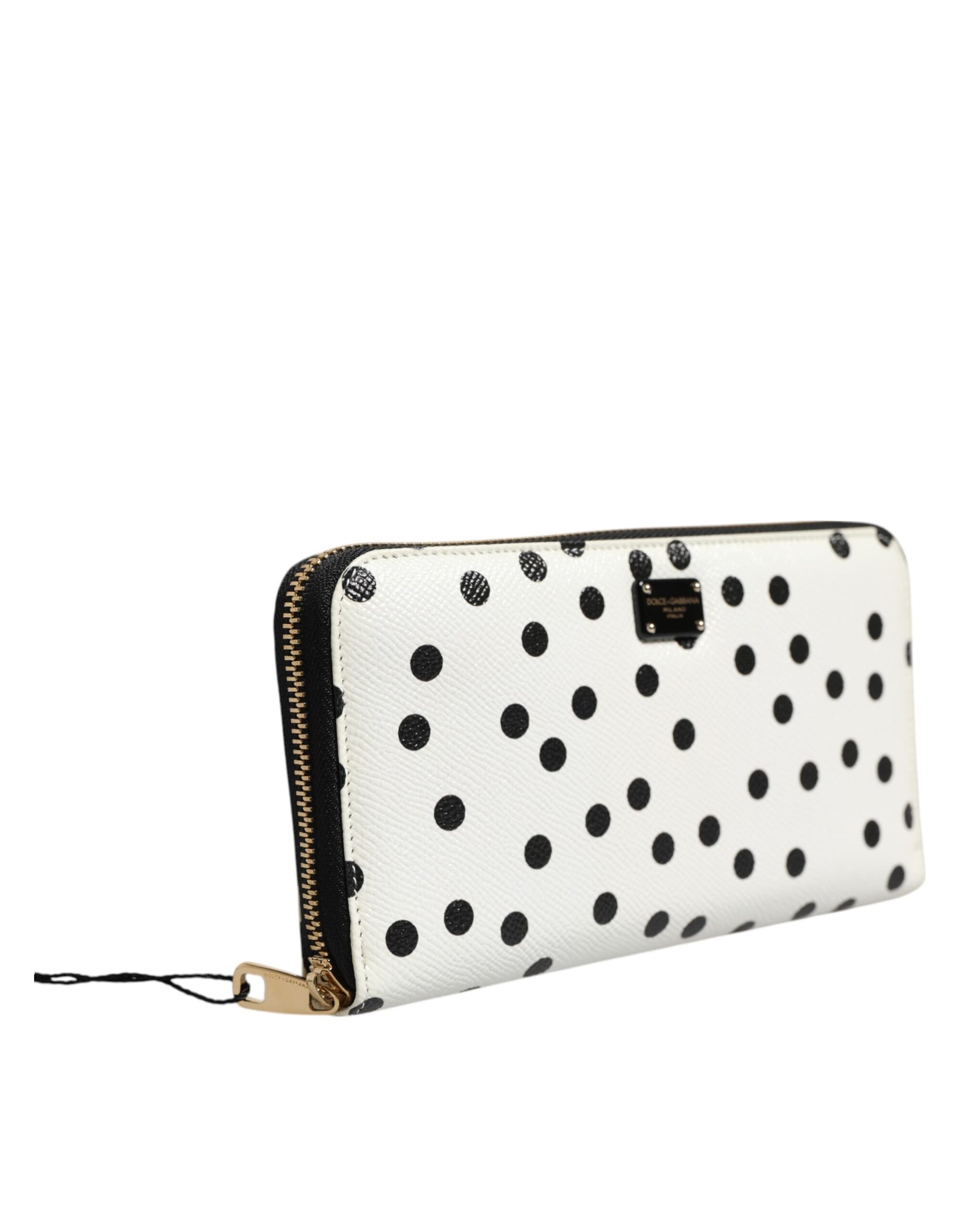 Dolce & Gabbana White Black Dotted Leather Zip Around Continental Wallet | Regal Royce