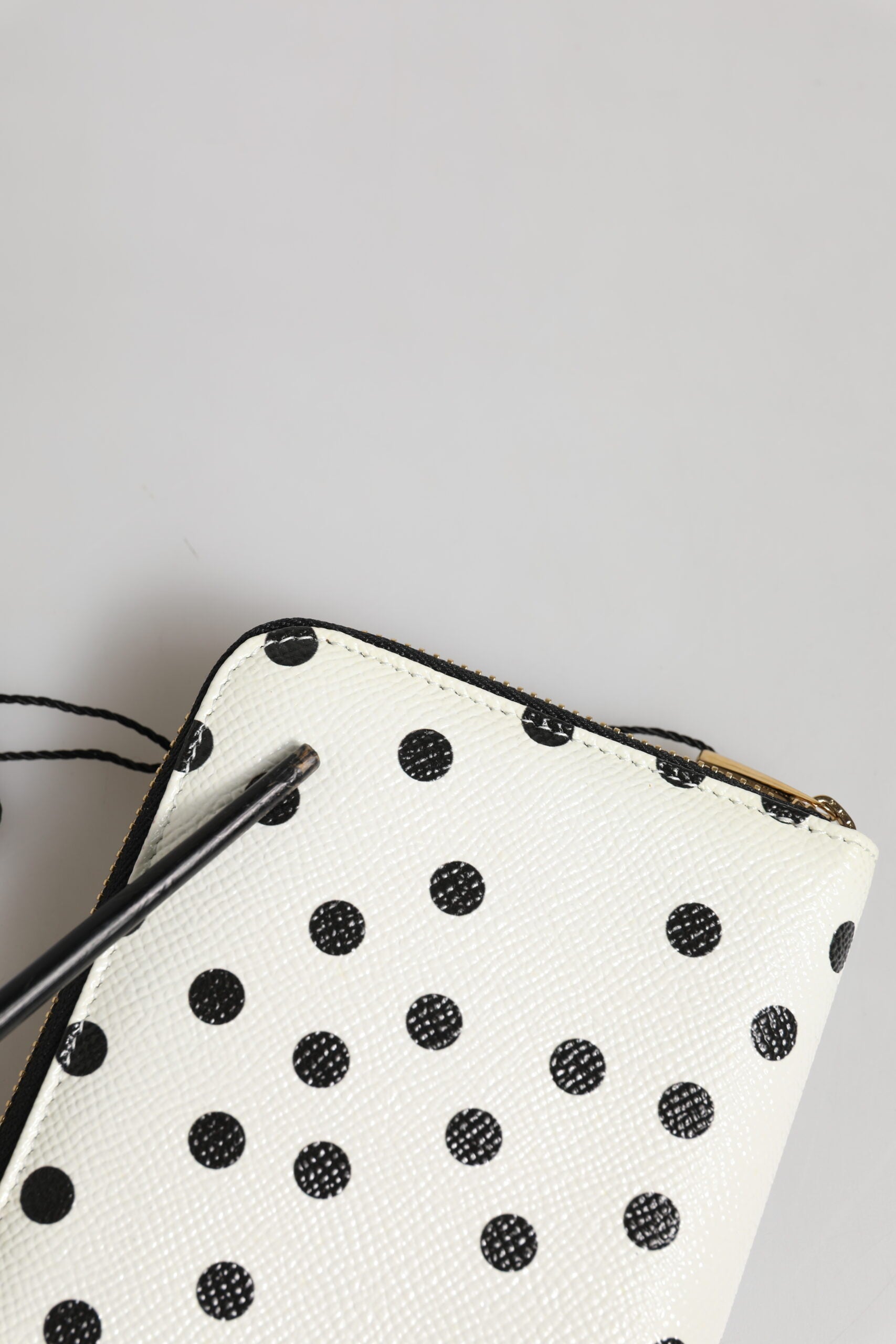 Dolce & Gabbana White Black Dotted Leather Zip Around Continental Wallet | Regal Royce