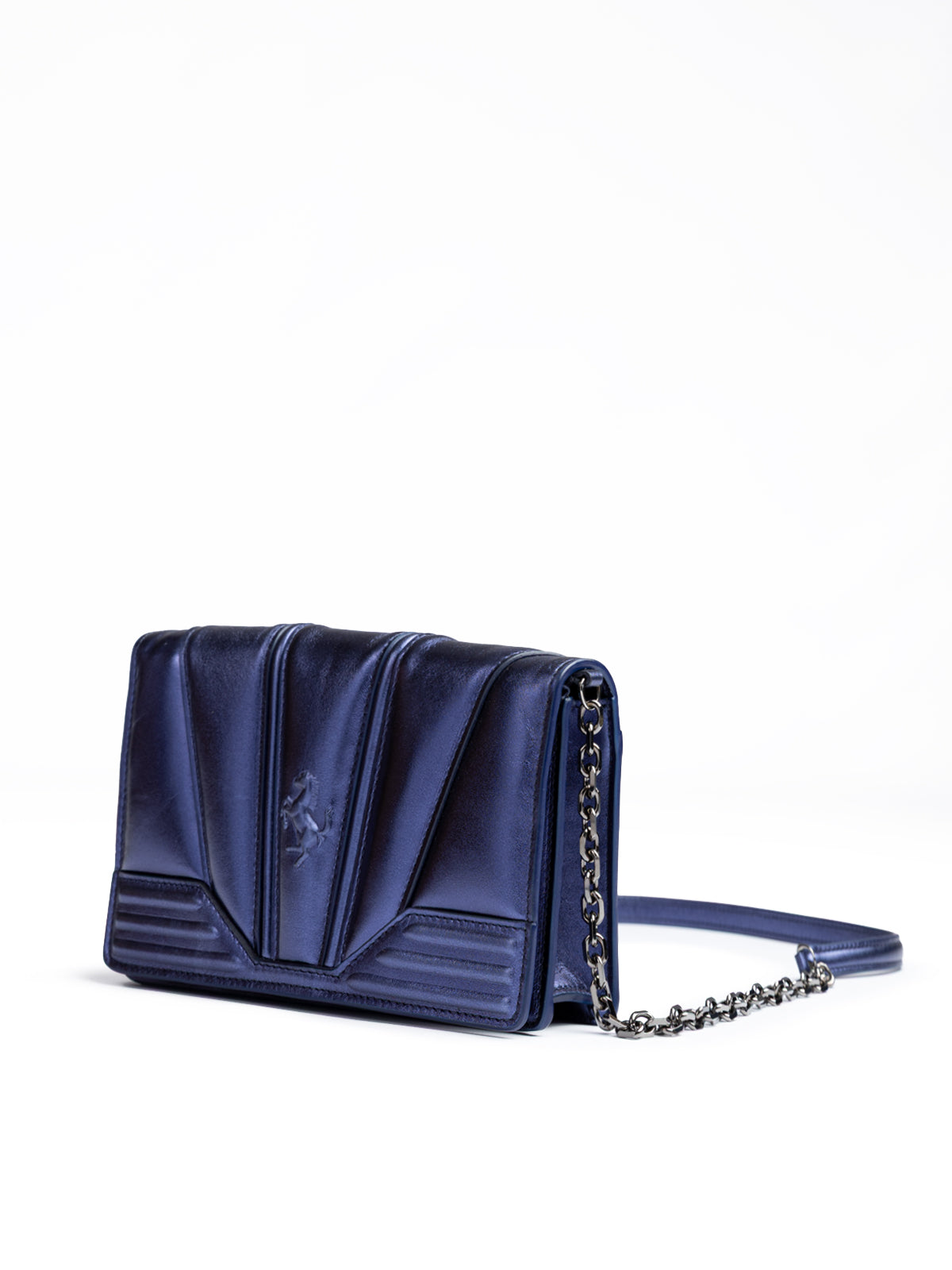 Ferrari Metal blue GT patent leather bag with chain | Regal Royce