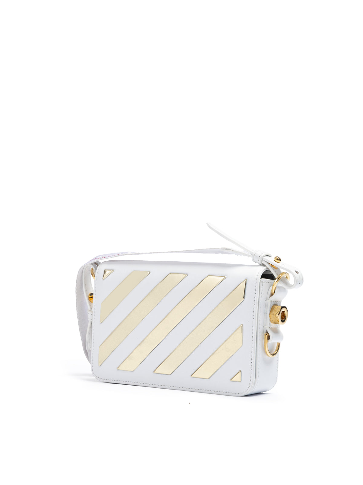 Off-White White/Gold  Metallic Stripe Mini Crossbody Bag | Regal Royce