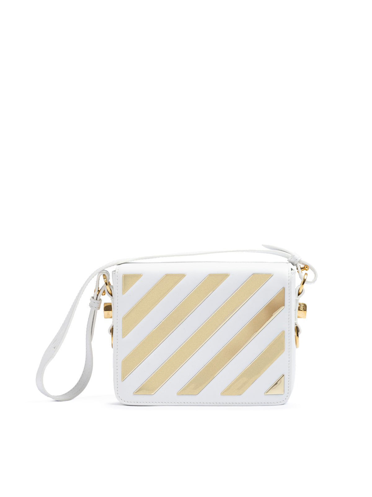 Off-White White/Gold  Metallic Stripe Crossbody Bag | Regal Royce
