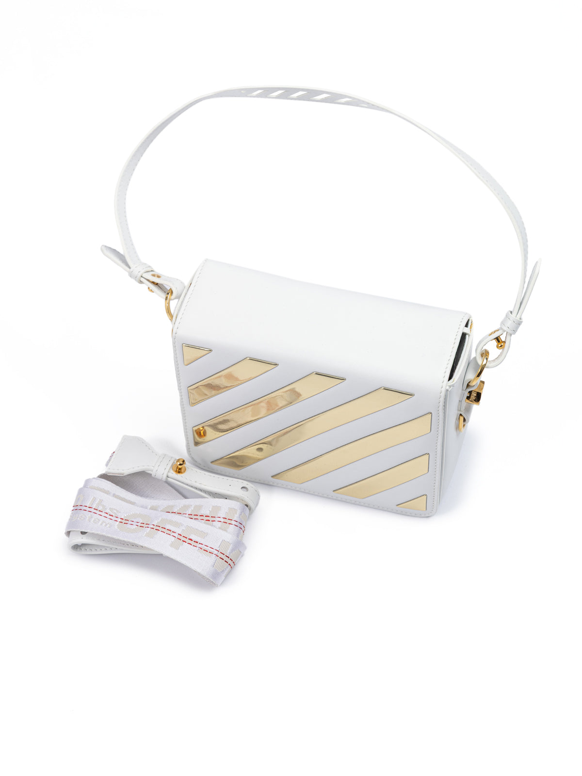 Off-White White/Gold  Metallic Stripe Crossbody Bag | Regal Royce