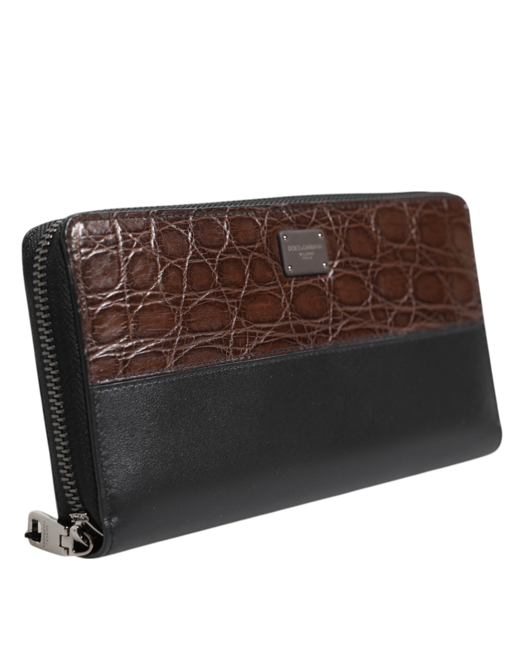 Dolce & Gabbana Black Brown Exotic Leather Men Continental Clutch Wallet | Regal Royce