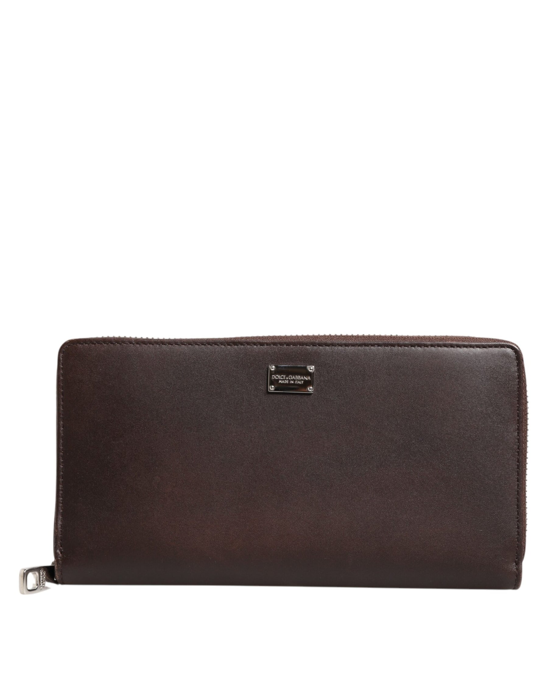 Dolce & Gabbana Brown Calfskin Leather Logo Zip Around Continental Wallet | Regal Royce