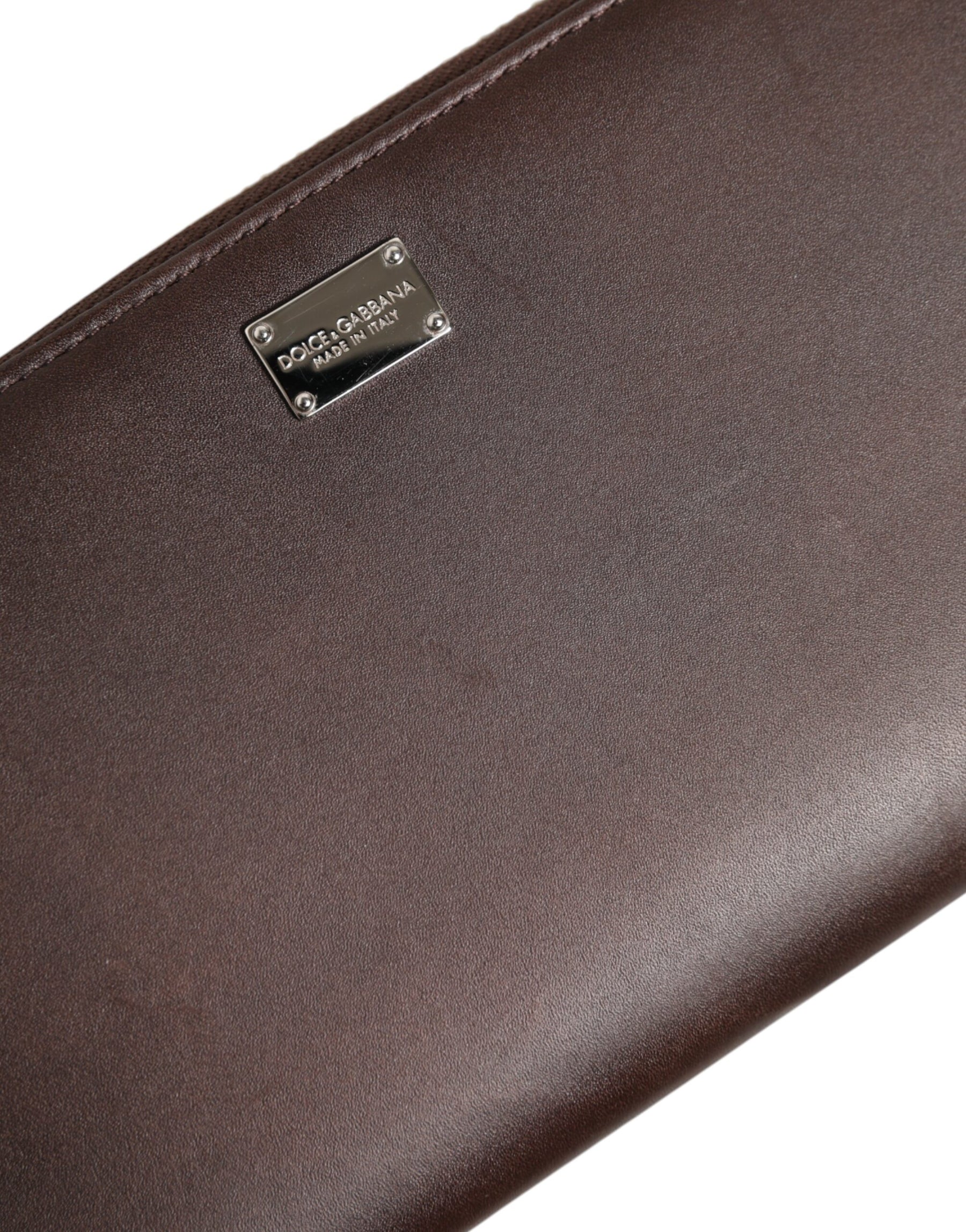 Dolce & Gabbana Brown Calfskin Leather Logo Zip Around Continental Wallet | Regal Royce