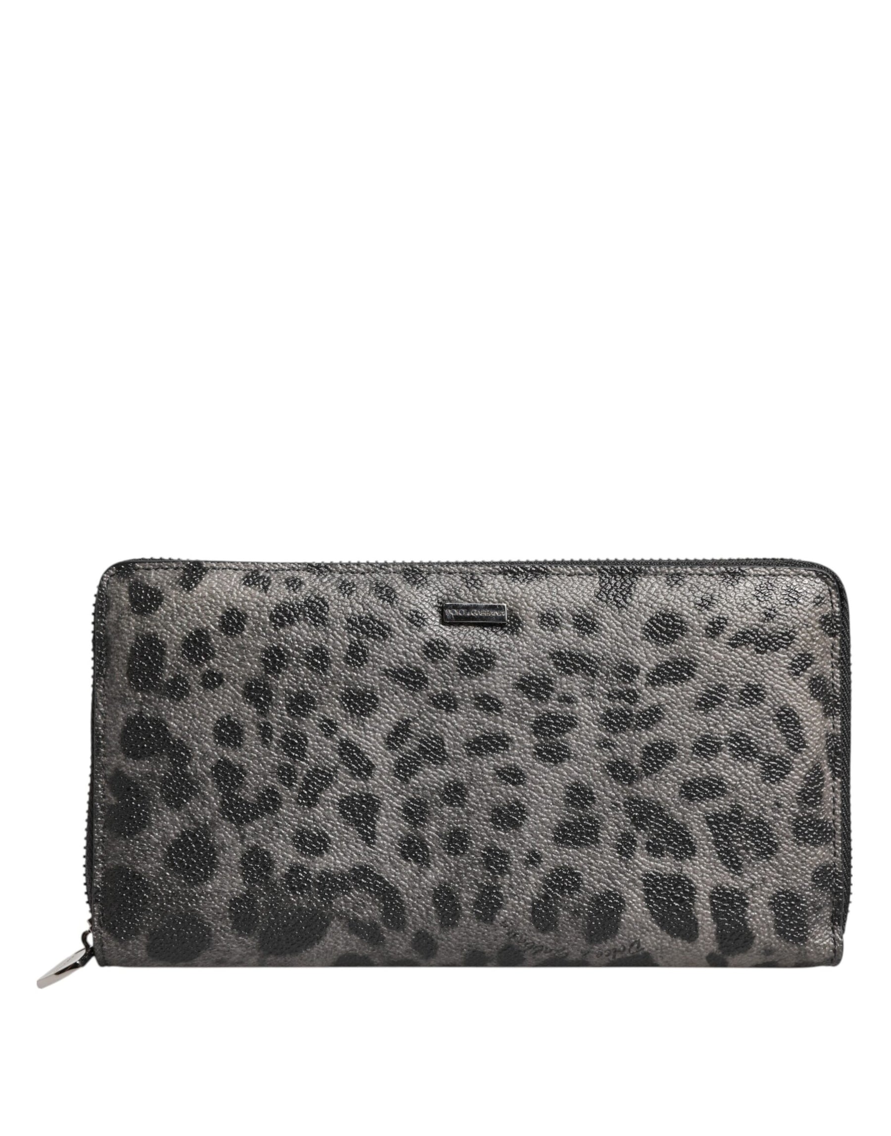 Dolce & Gabbana Black Gray Leopard Leather Zip Around Continental Wallet | Regal Royce