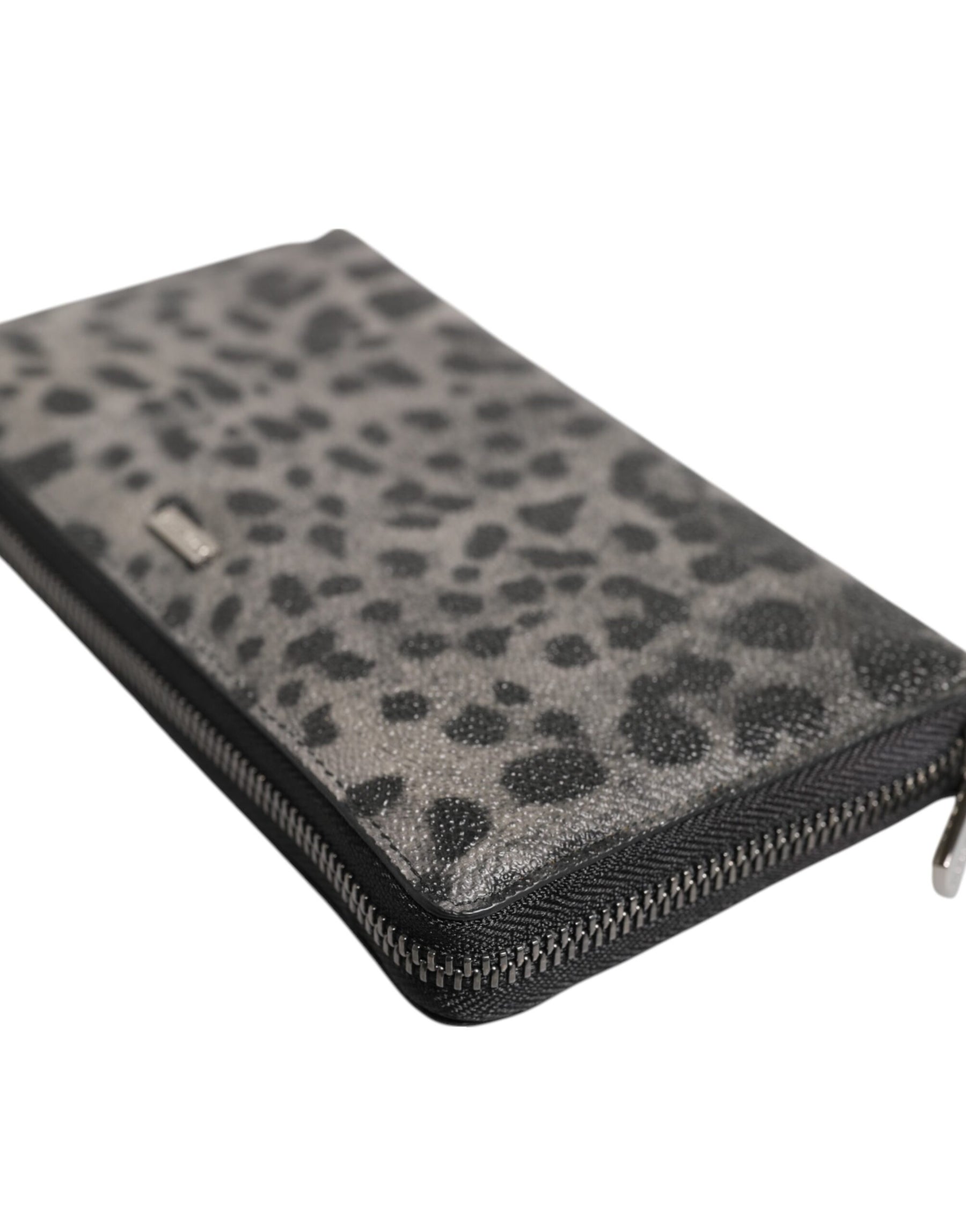 Dolce & Gabbana Black Gray Leopard Leather Zip Around Continental Wallet | Regal Royce