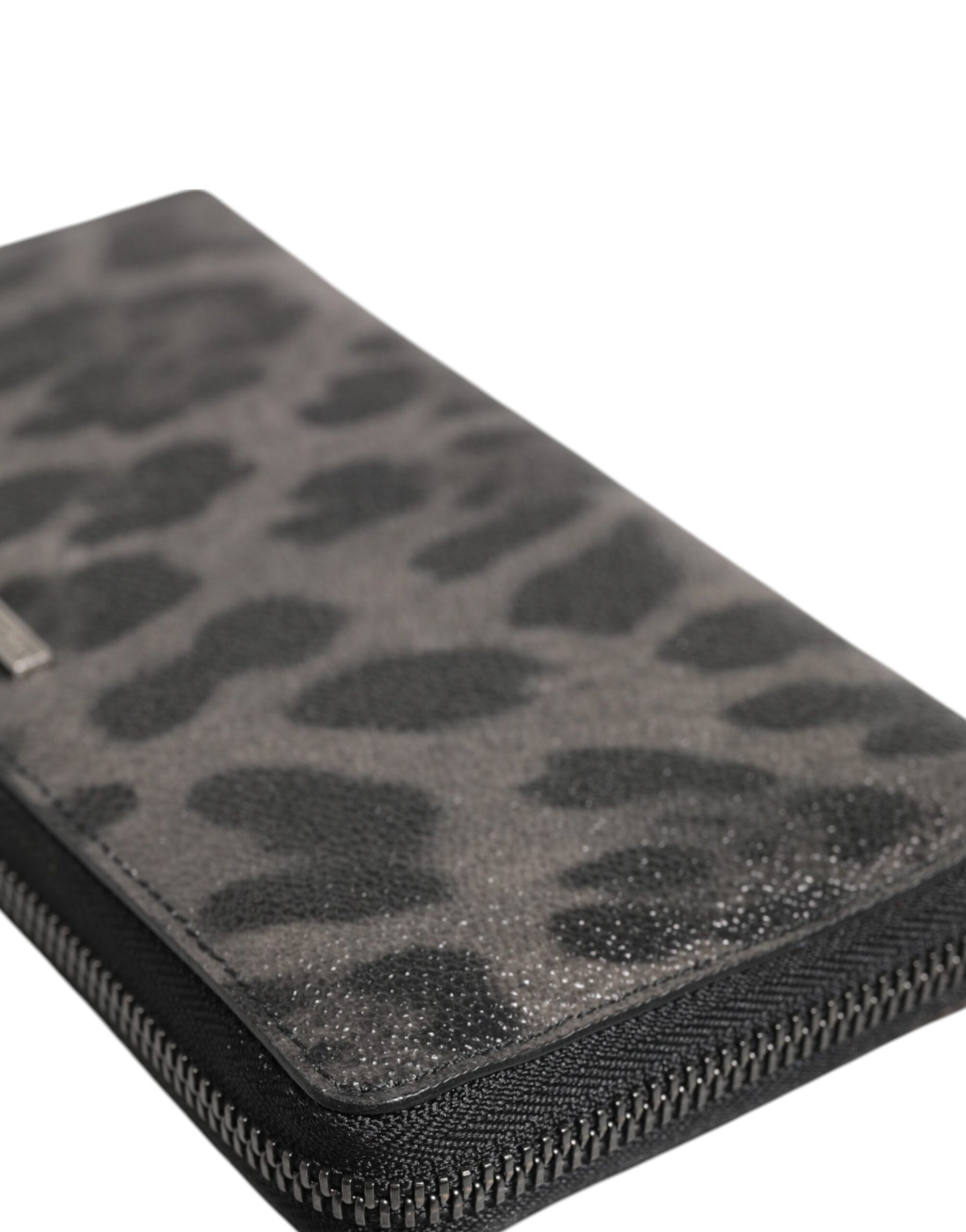 Dolce & Gabbana Black Gray Leopard Leather Zip Around Continental Wallet | Regal Royce