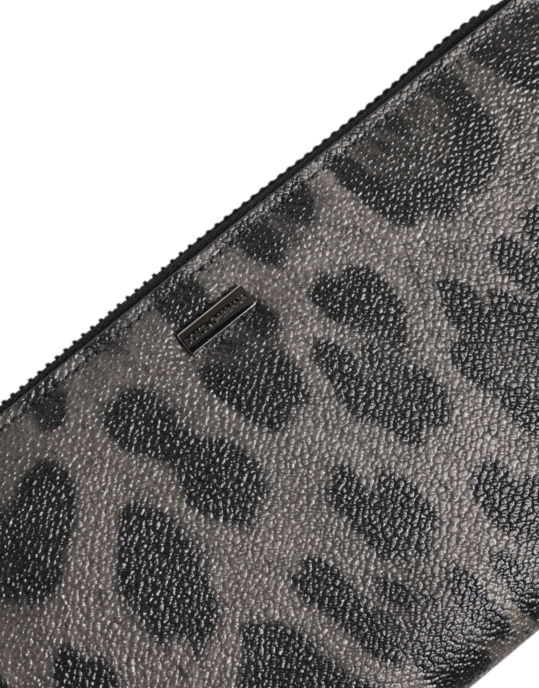 Dolce & Gabbana Black Gray Leopard Leather Zip Around Continental Wallet | Regal Royce