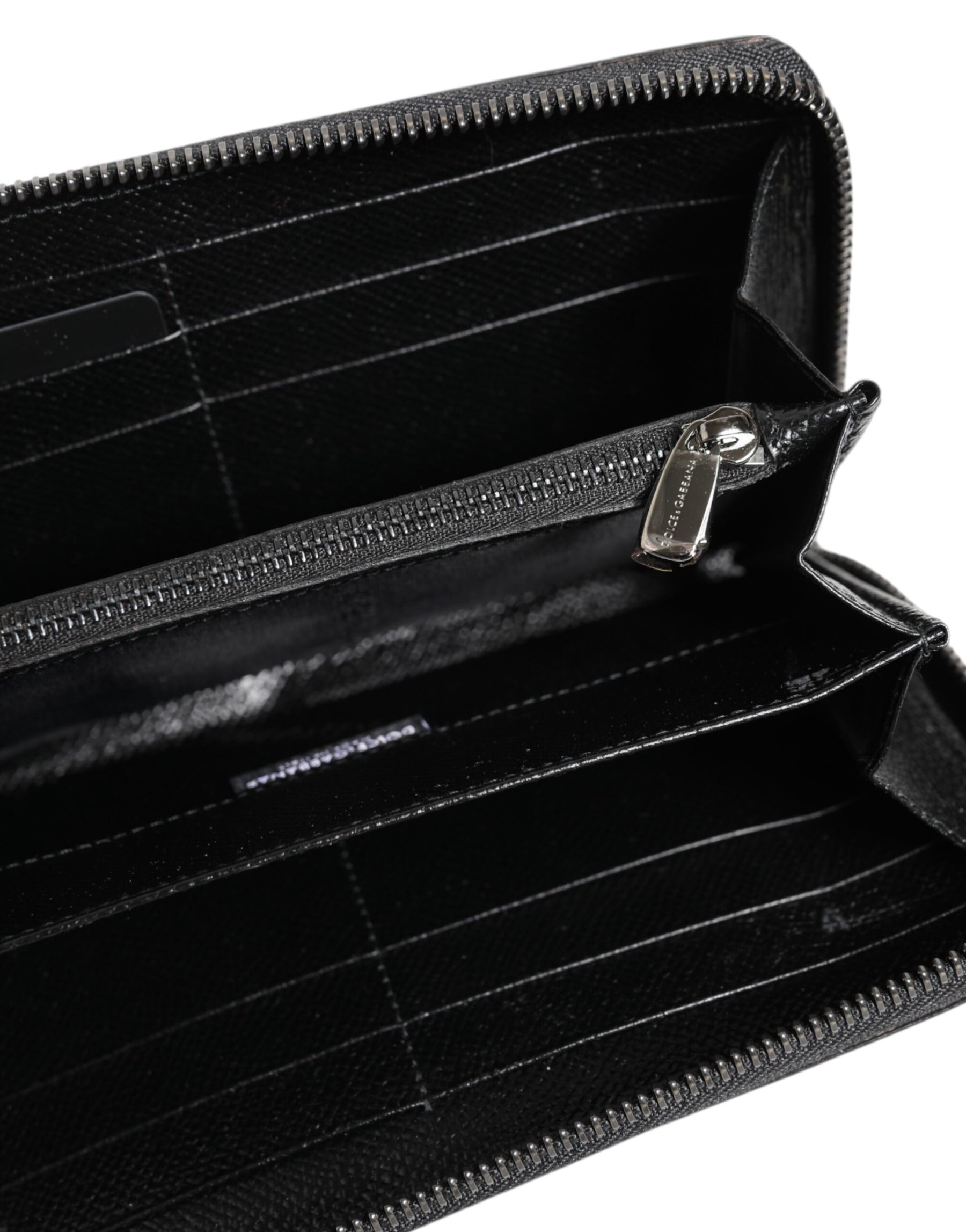 Dolce & Gabbana Black Gray Leopard Leather Zip Around Continental Wallet | Regal Royce