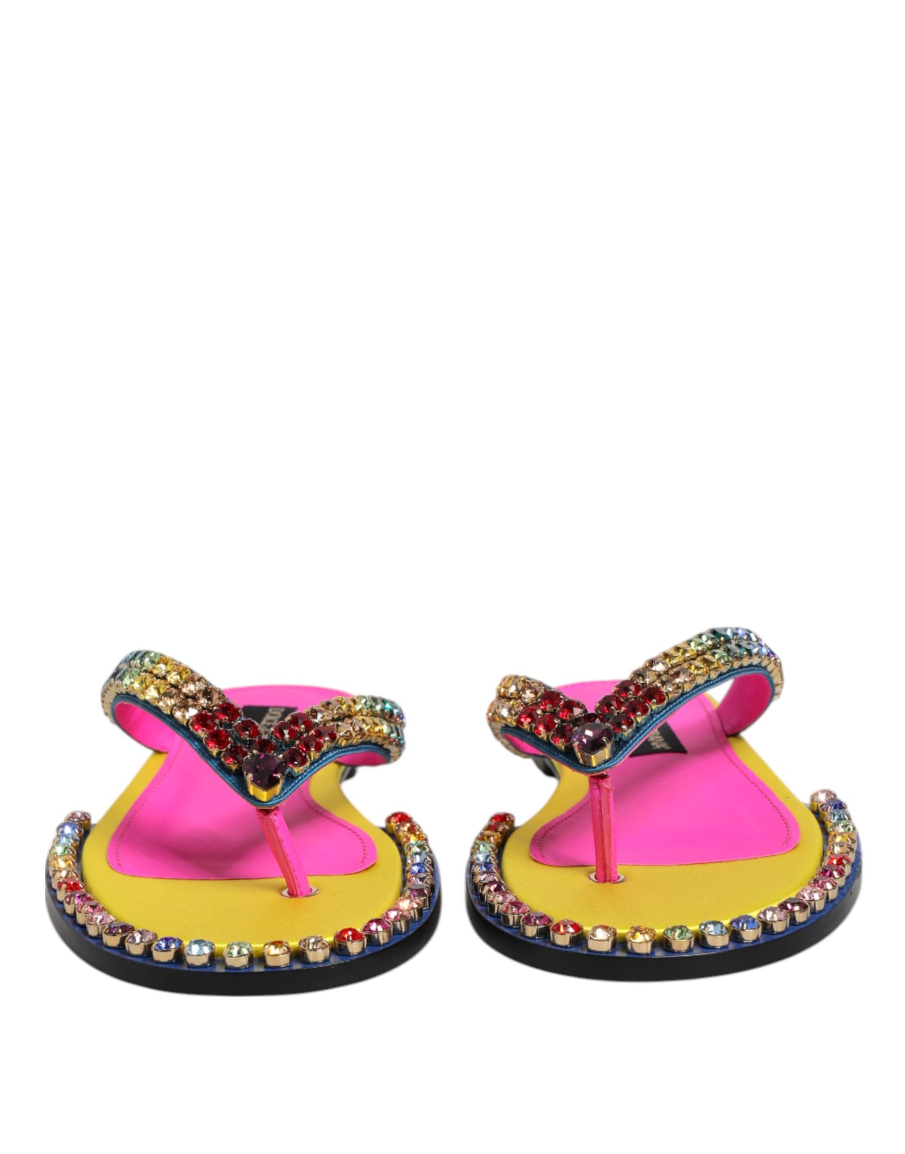 Dolce & Gabbana Multicolor Rhinestone Flip Flop Flat Sandals Shoes | Regal Royce