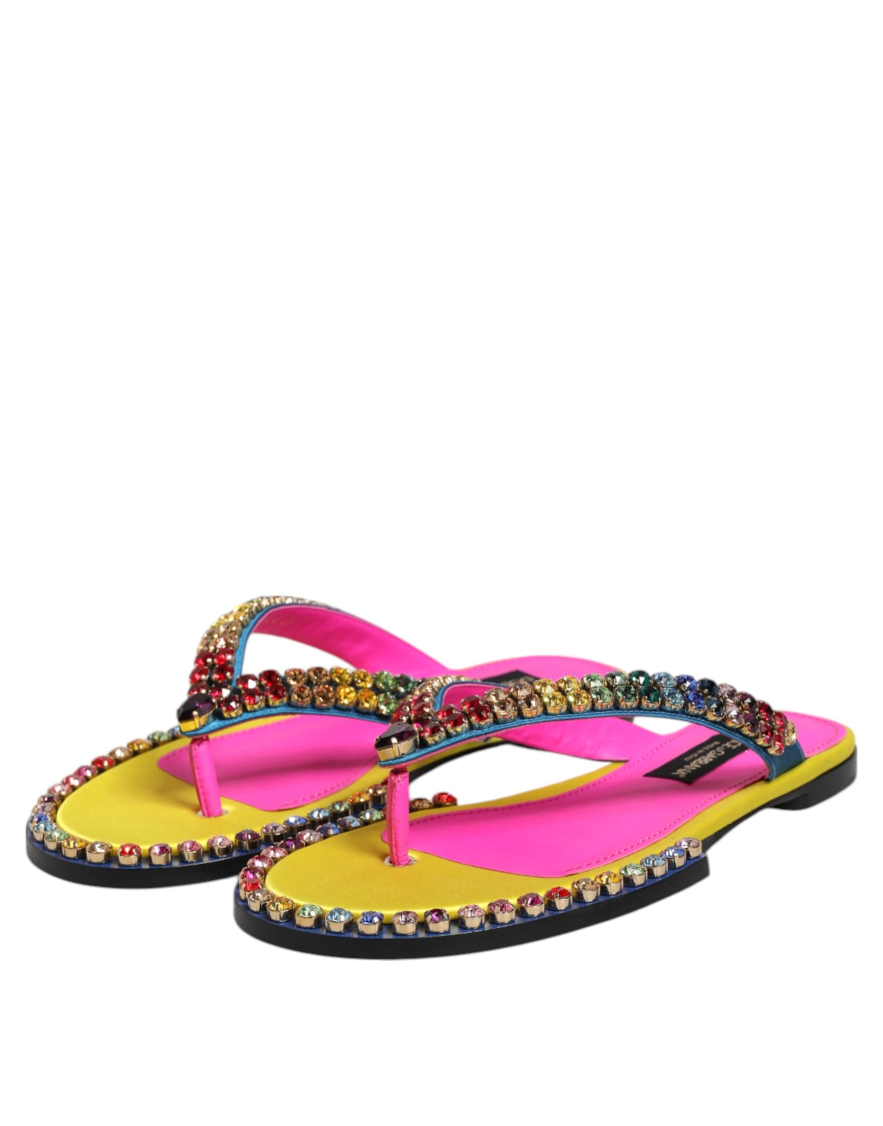 Dolce & Gabbana Multicolor Rhinestone Flip Flop Flat Sandals Shoes | Regal Royce