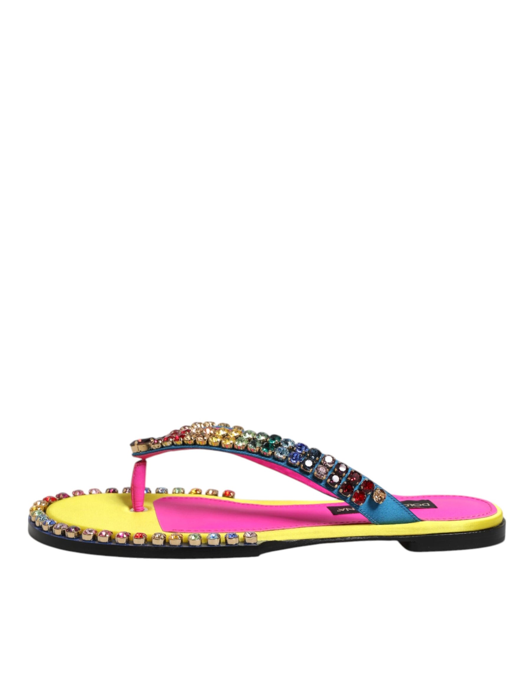 Dolce & Gabbana Multicolor Rhinestone Flip Flop Flat Sandals Shoes | Regal Royce