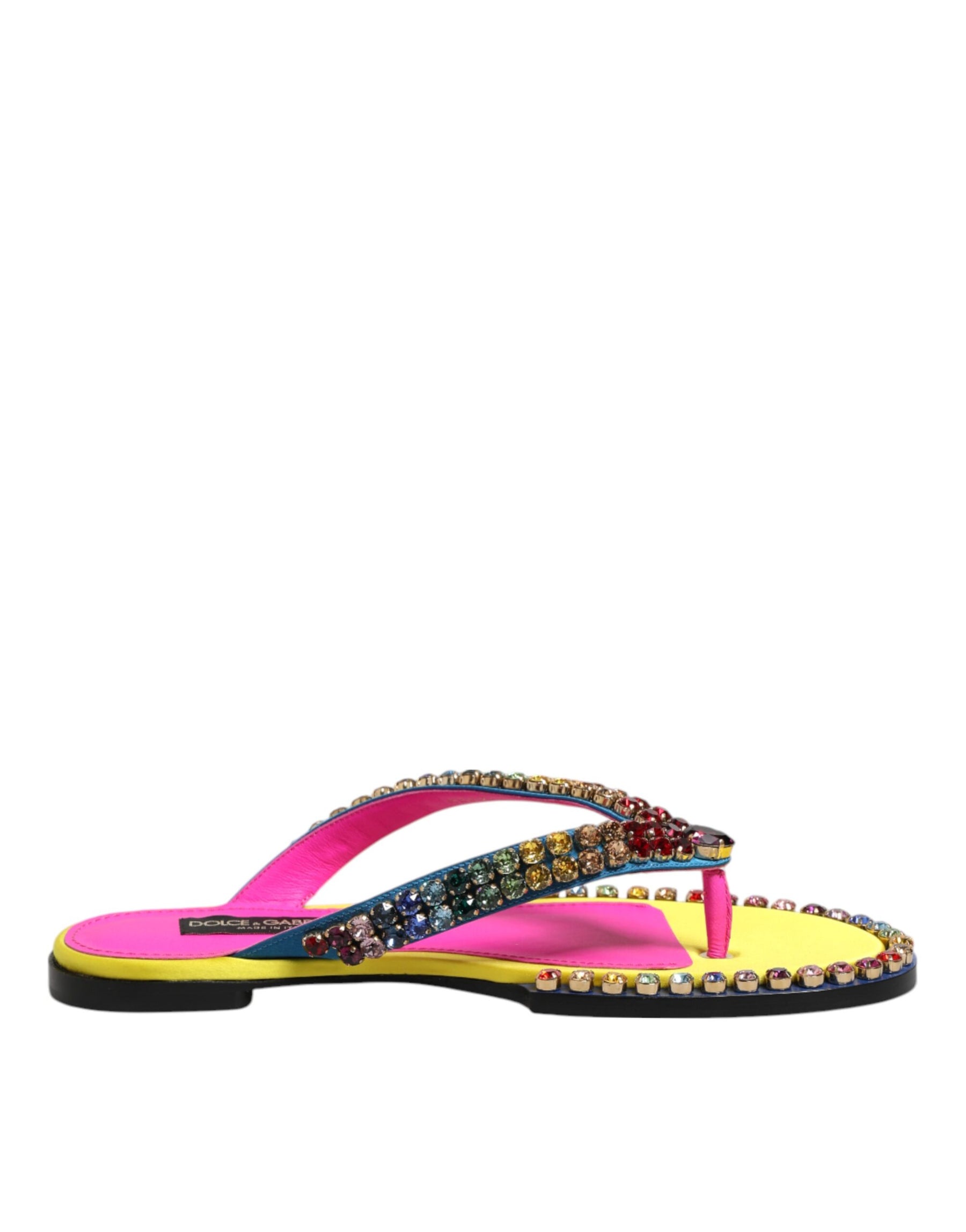 Dolce & Gabbana Multicolor Rhinestone Flip Flop Flat Sandals Shoes | Regal Royce