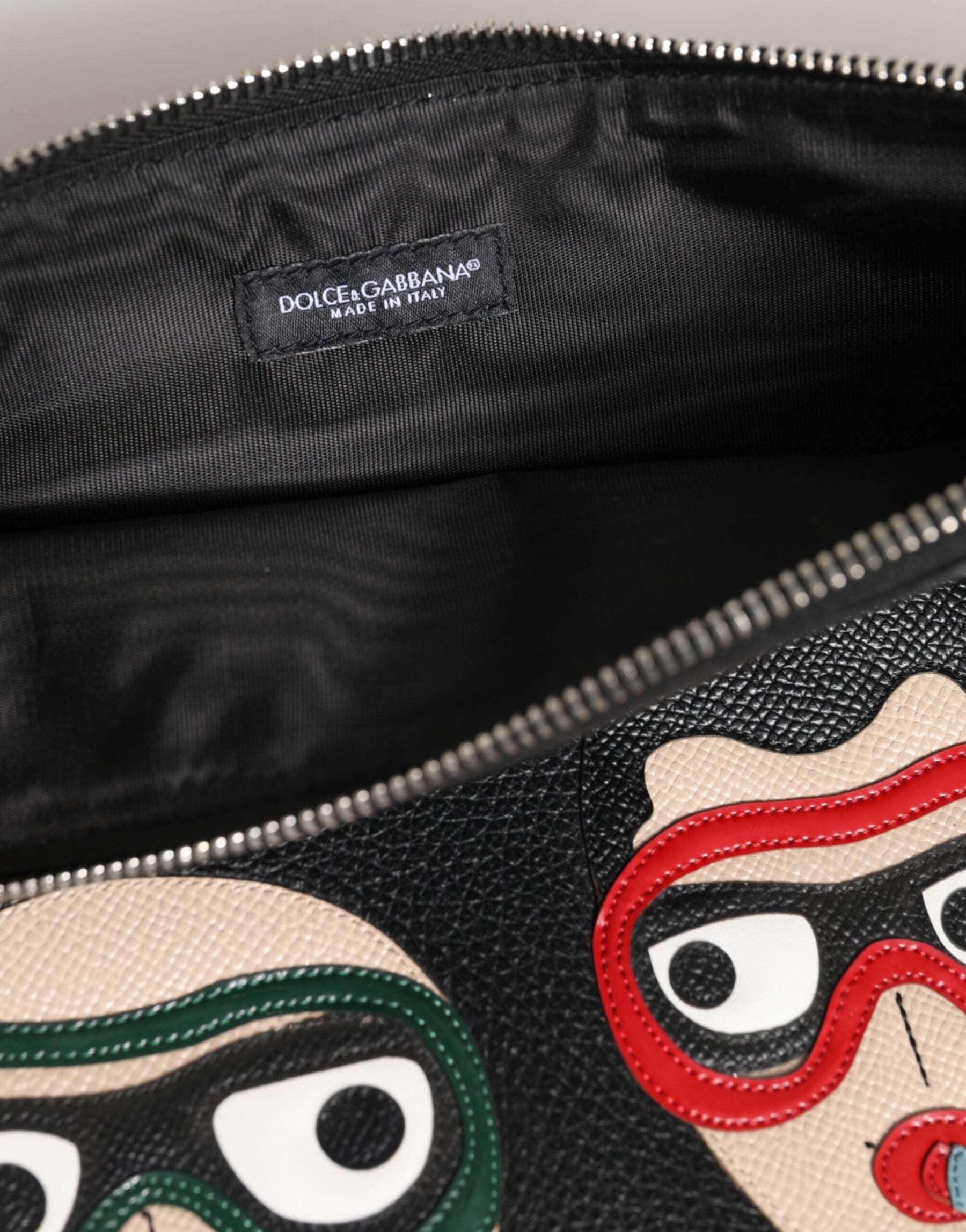 Dolce & Gabbana Black Leather #DGFAMILY Embellished Men Clutch Pouch Bag | Regal Royce