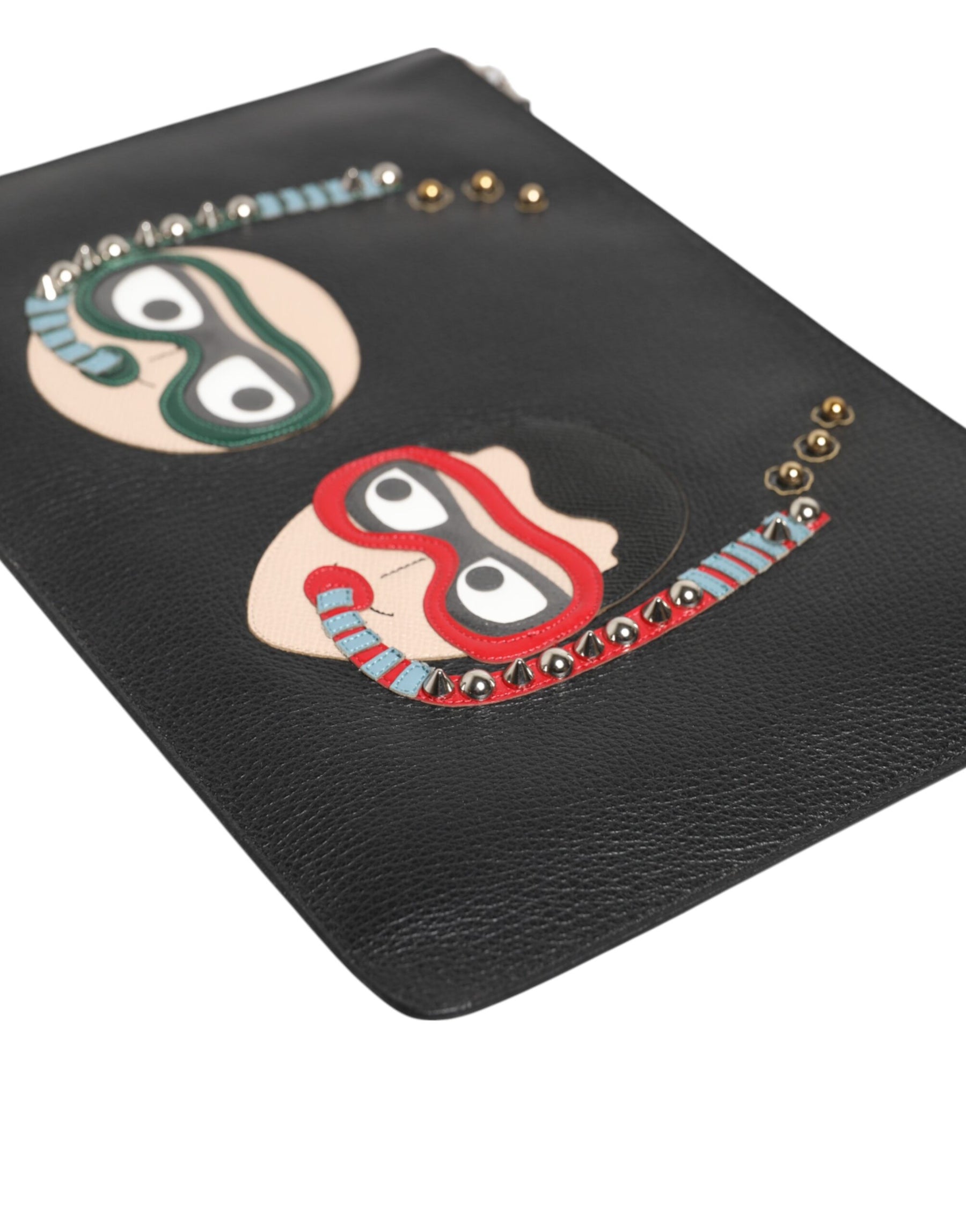 Dolce & Gabbana Black Leather #DGFAMILY Embellished Men Clutch Pouch Bag | Regal Royce