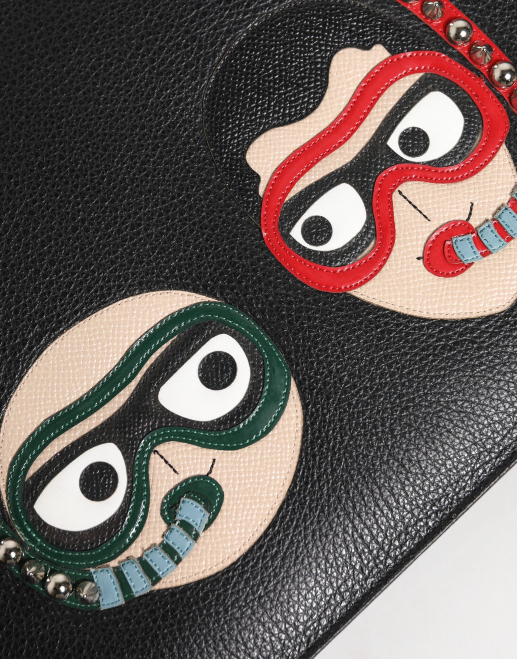 Dolce & Gabbana Black Leather #DGFAMILY Embellished Men Clutch Pouch Bag | Regal Royce