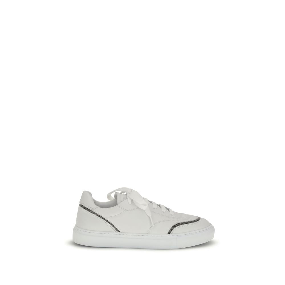 Brunello Cucinelli White Calf Leather Bos Taurus Low Top Sneakers | Regal Royce