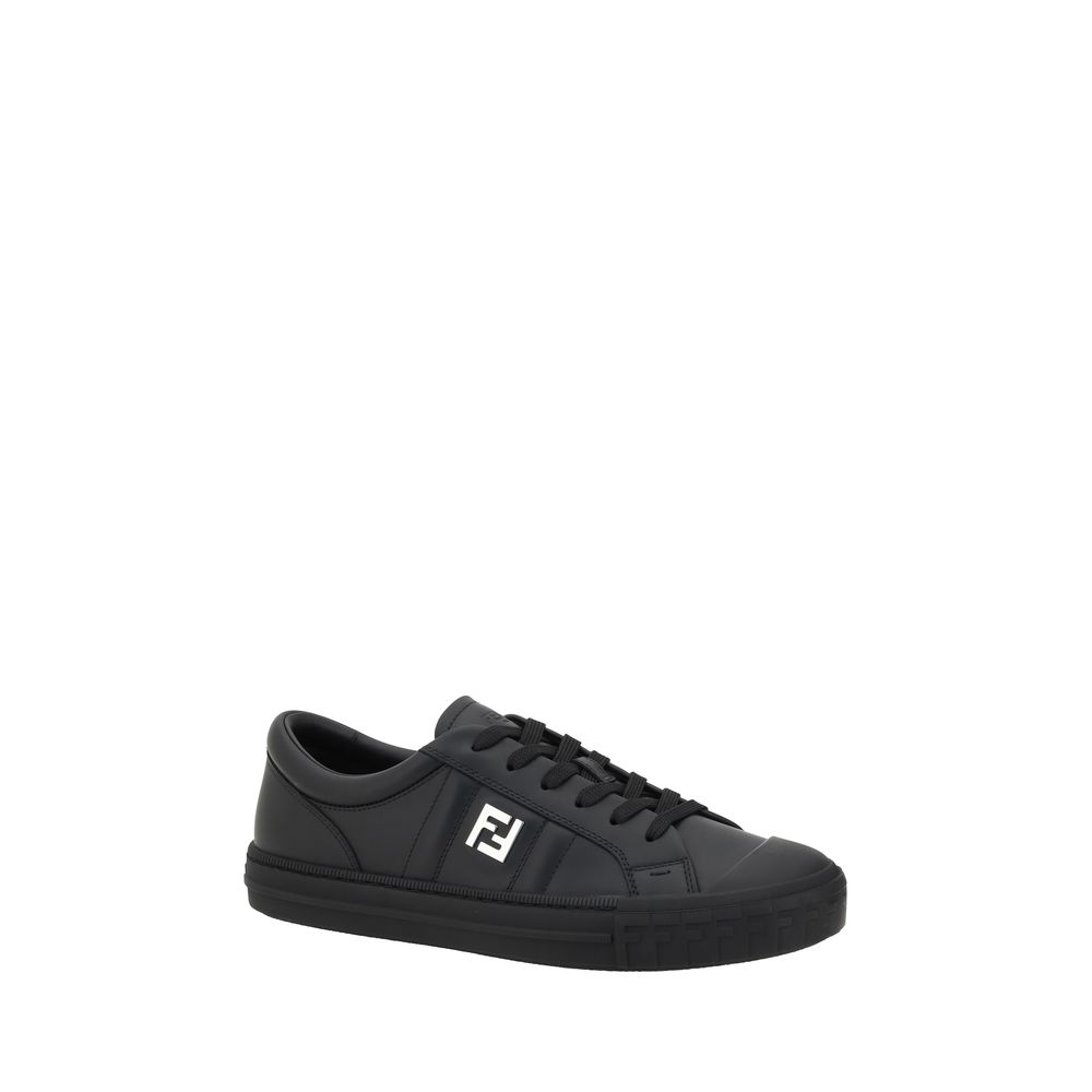 Fendi Black Calf Leather Bos Taurus Athletic Sneakers | Regal Royce
