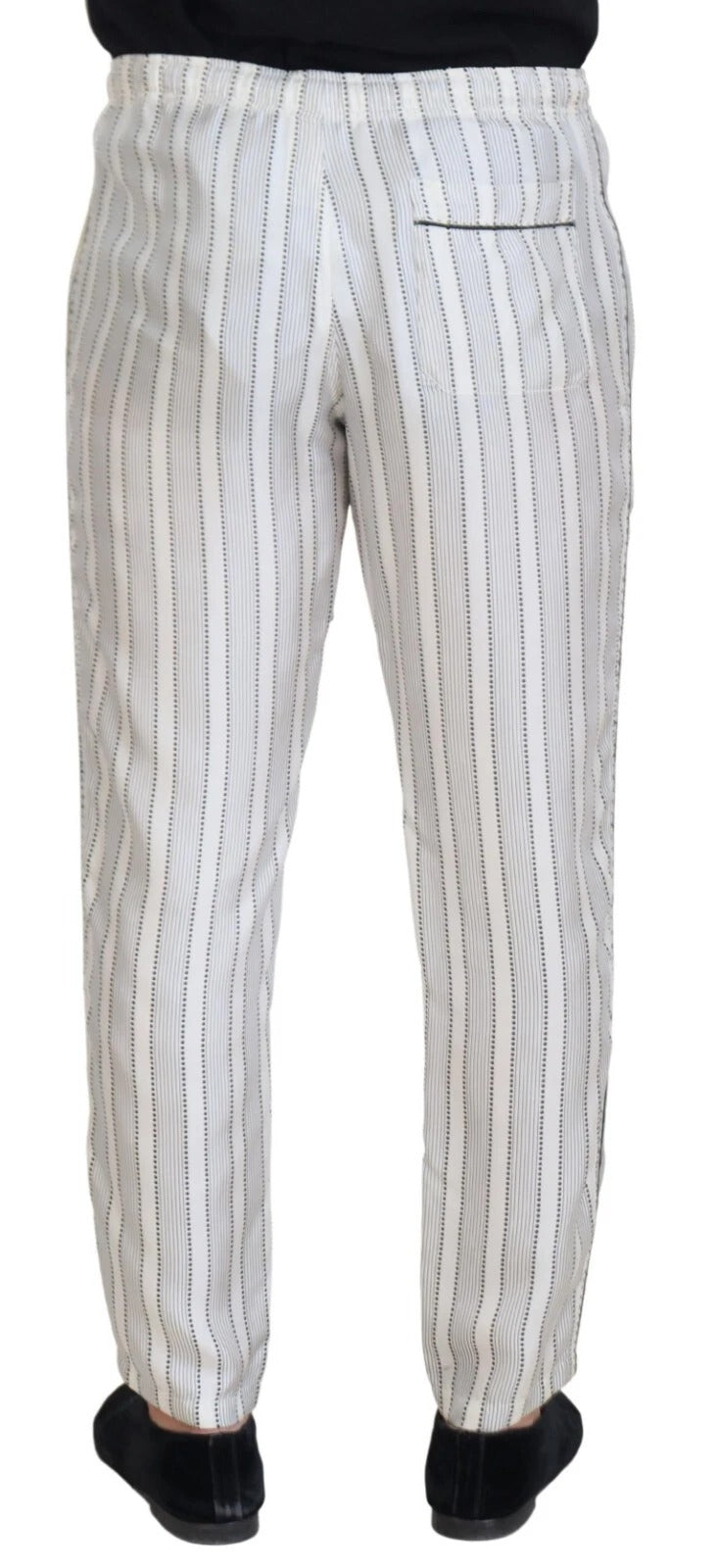 Dolce & Gabbana White Stripes Silk Lounge Trouser Pants | Regal Royce