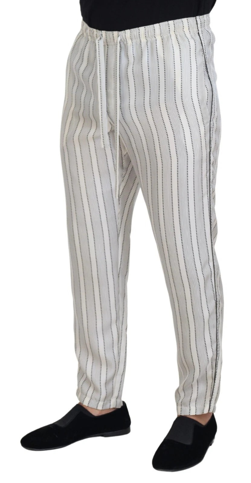 Dolce & Gabbana White Stripes Silk Lounge Trouser Pants | Regal Royce