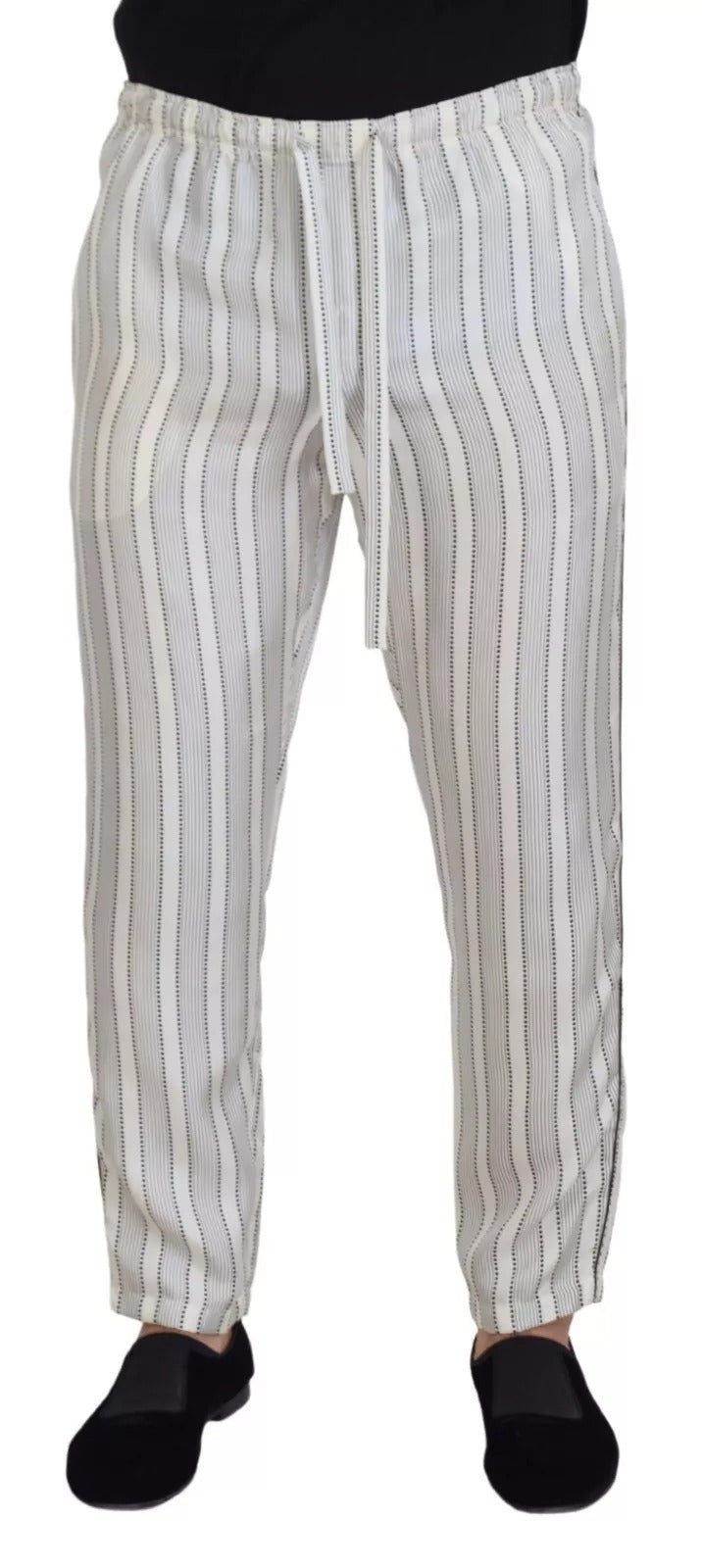Dolce & Gabbana White Stripes Silk Lounge Trouser Pants | Regal Royce