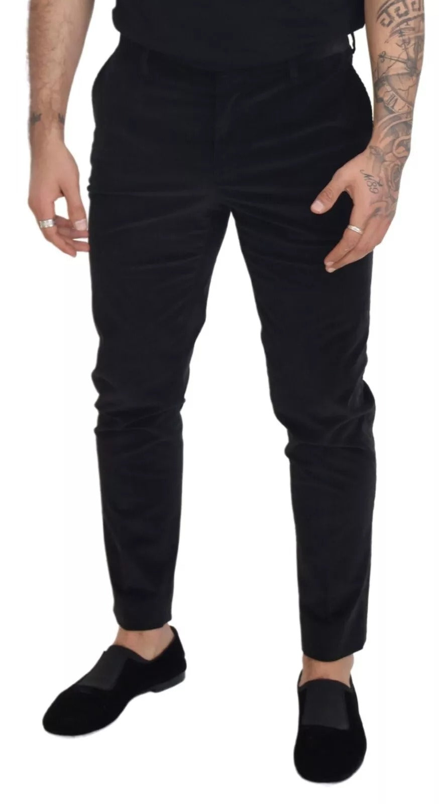 Dolce & Gabbana Black Stretch Cotton Slim Trousers Chino Pants | Regal Royce