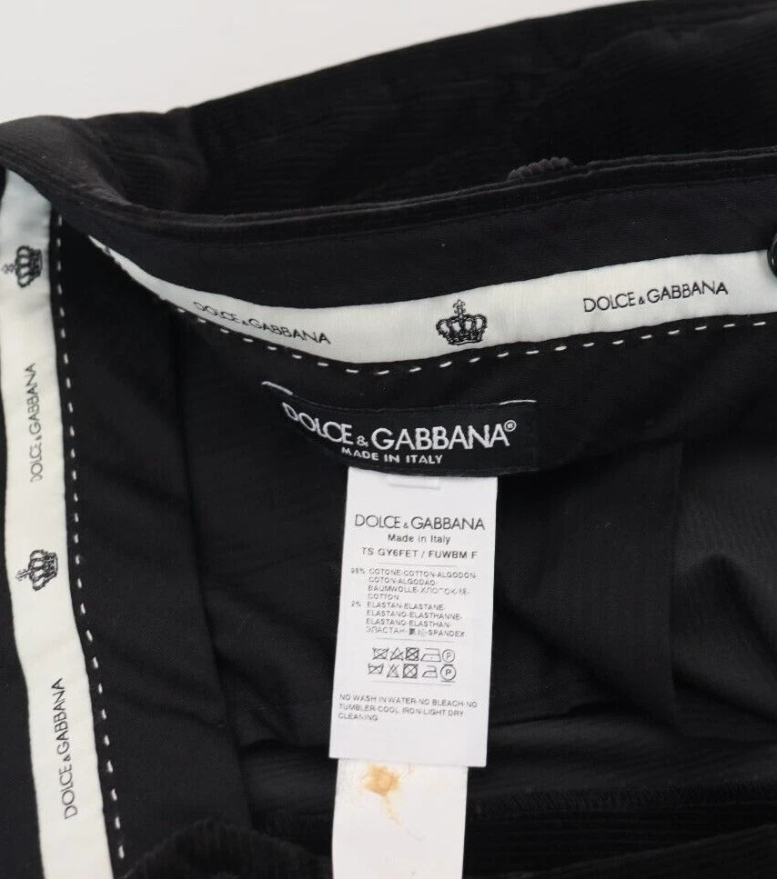 Dolce & Gabbana Black Stretch Cotton Slim Trousers Chino Pants | Regal Royce