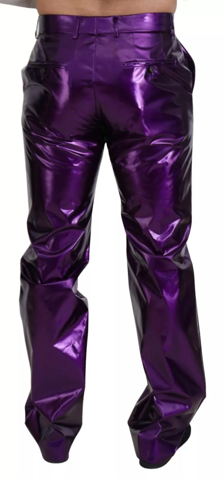 Dolce & Gabbana Purple Metallic Nylon Straight Trouser Pants | Regal Royce