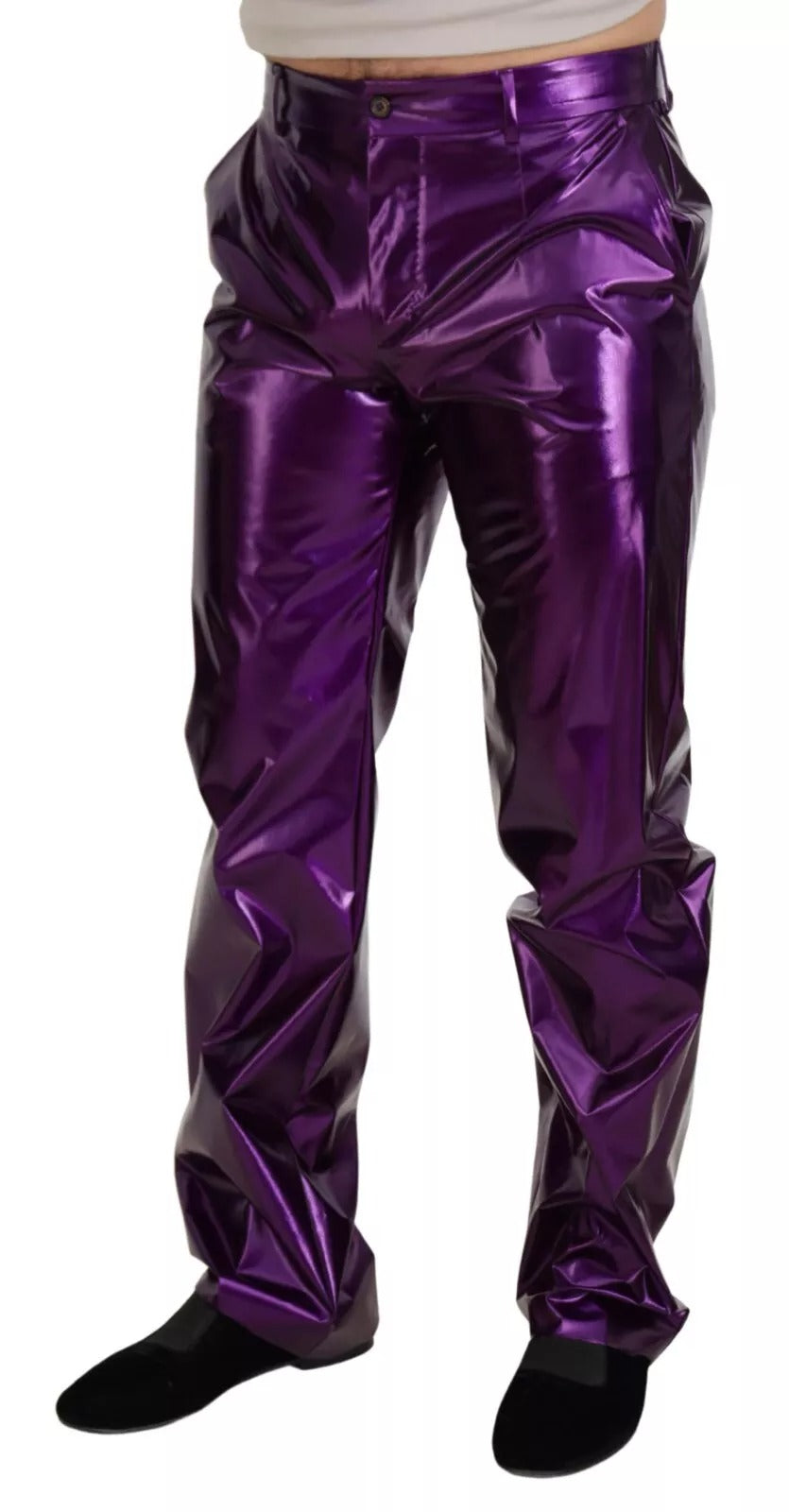 Dolce & Gabbana Purple Metallic Nylon Straight Trouser Pants | Regal Royce