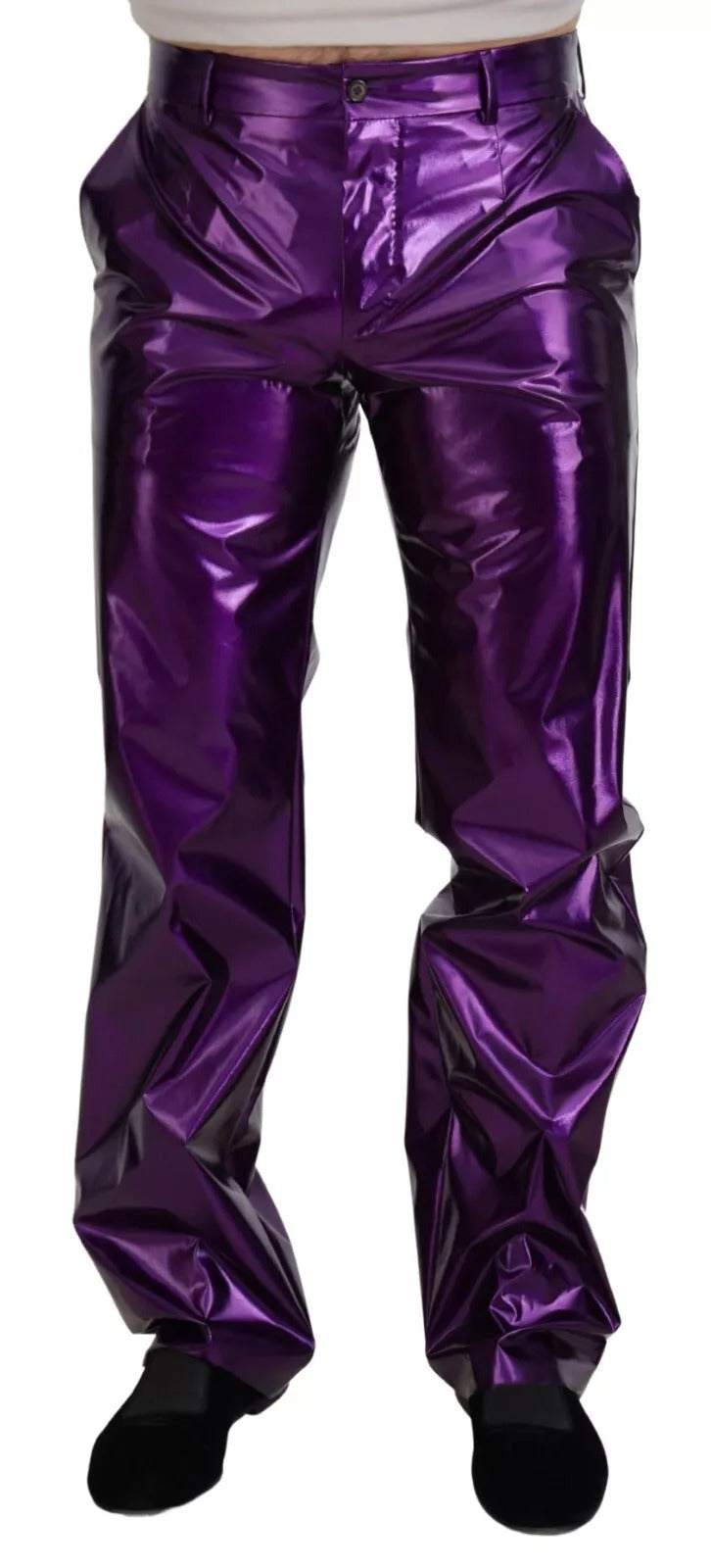 Dolce & Gabbana Purple Metallic Nylon Straight Trouser Pants | Regal Royce