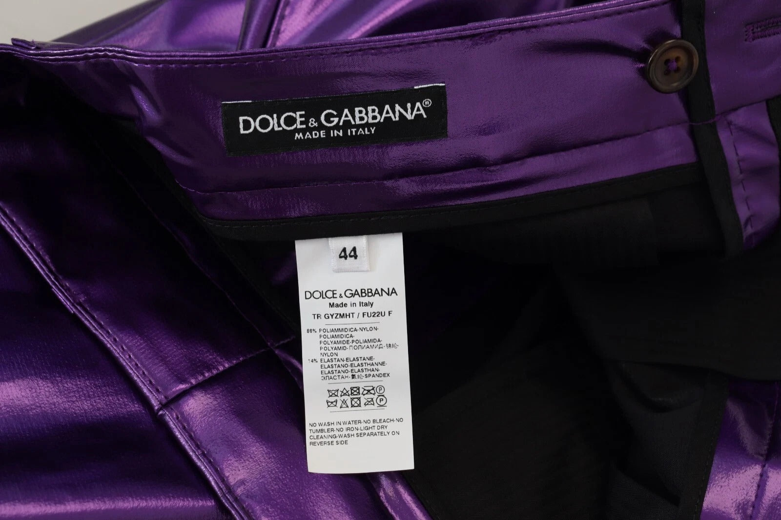 Dolce & Gabbana Purple Metallic Nylon Straight Trouser Pants | Regal Royce