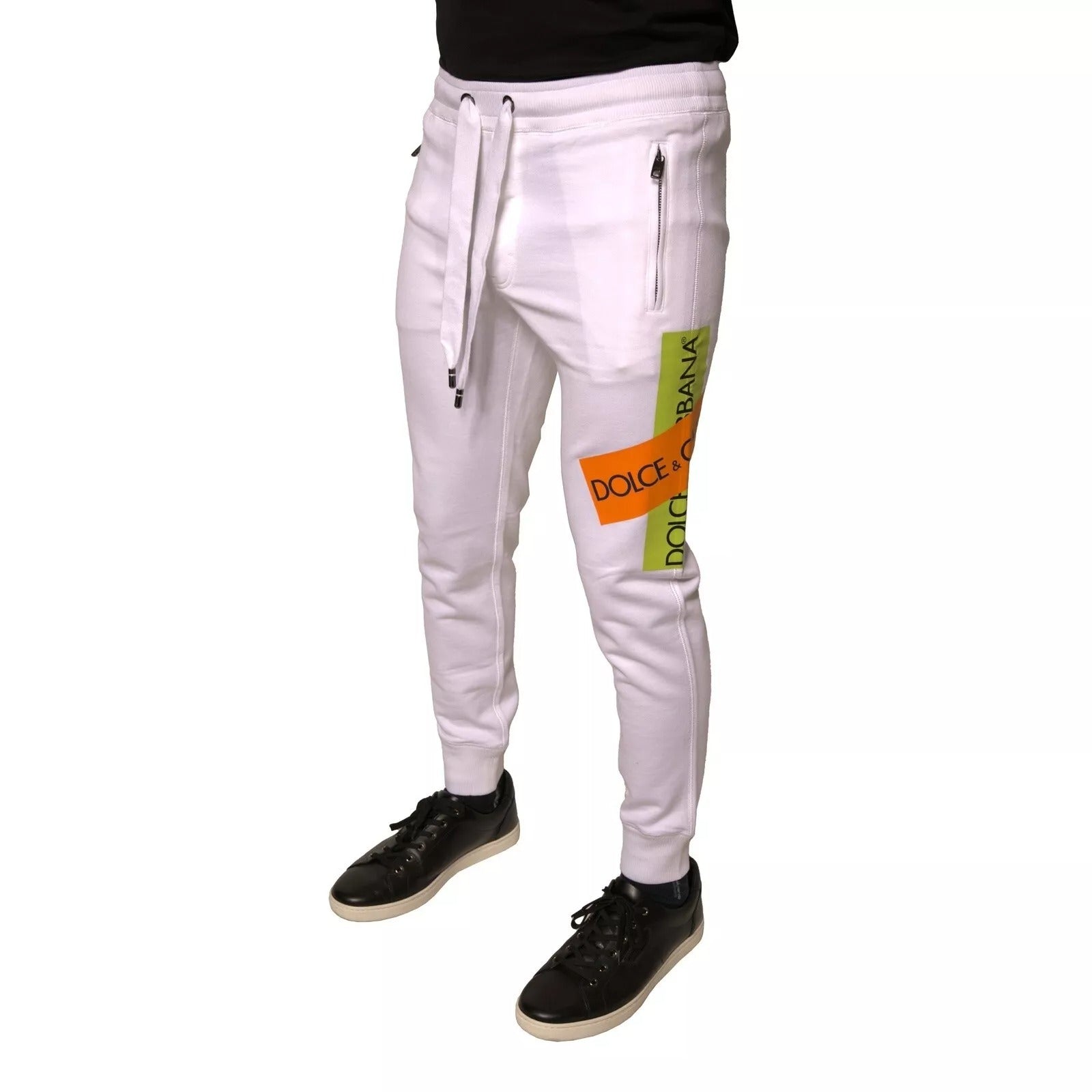 Dolce & Gabbana White Logo Tape Jogger Cotton Sweatpant Pants | Regal Royce