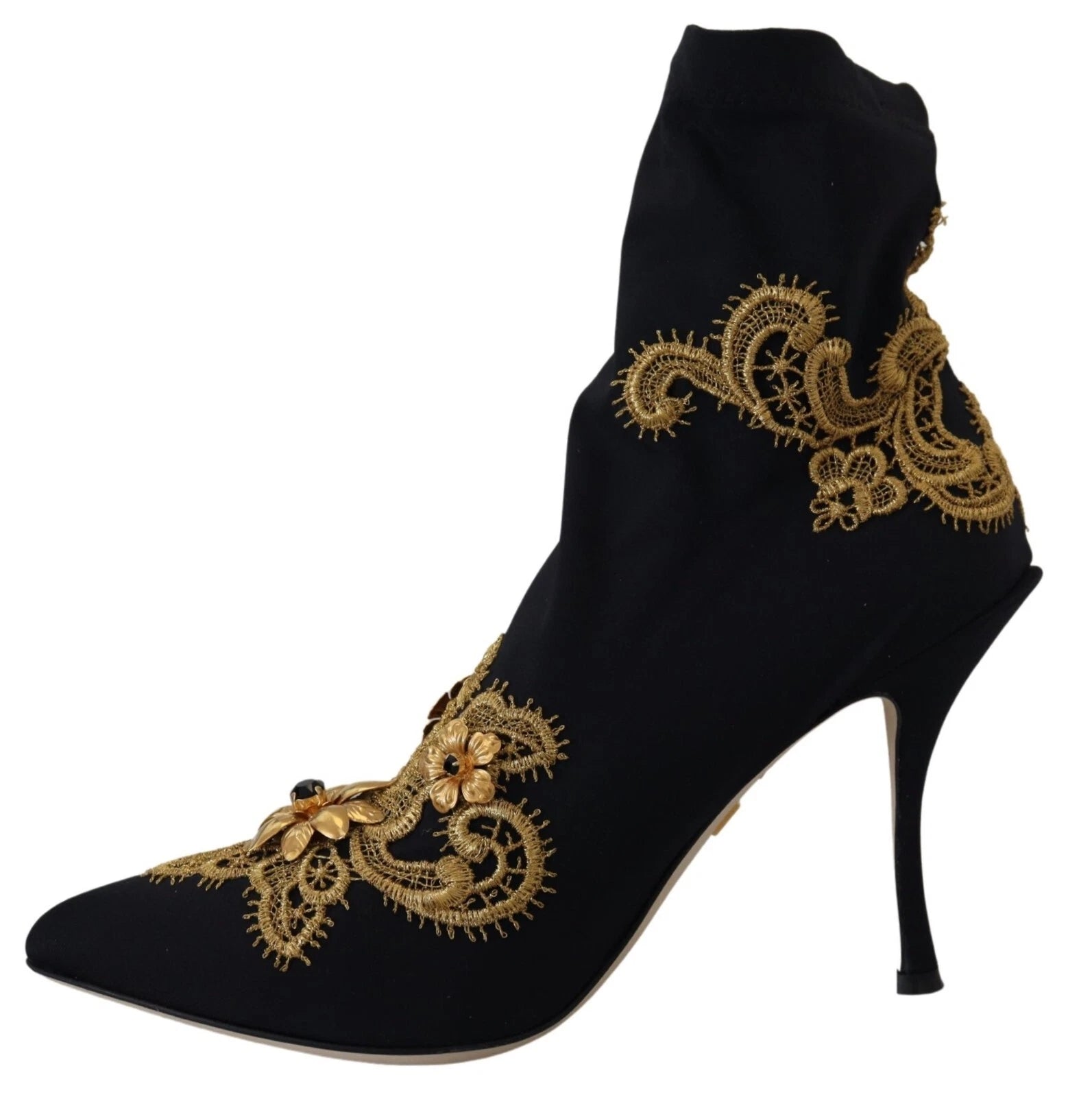 Dolce & Gabbana Black Gold Embroidery Crystal Boots Shoes | Regal Royce