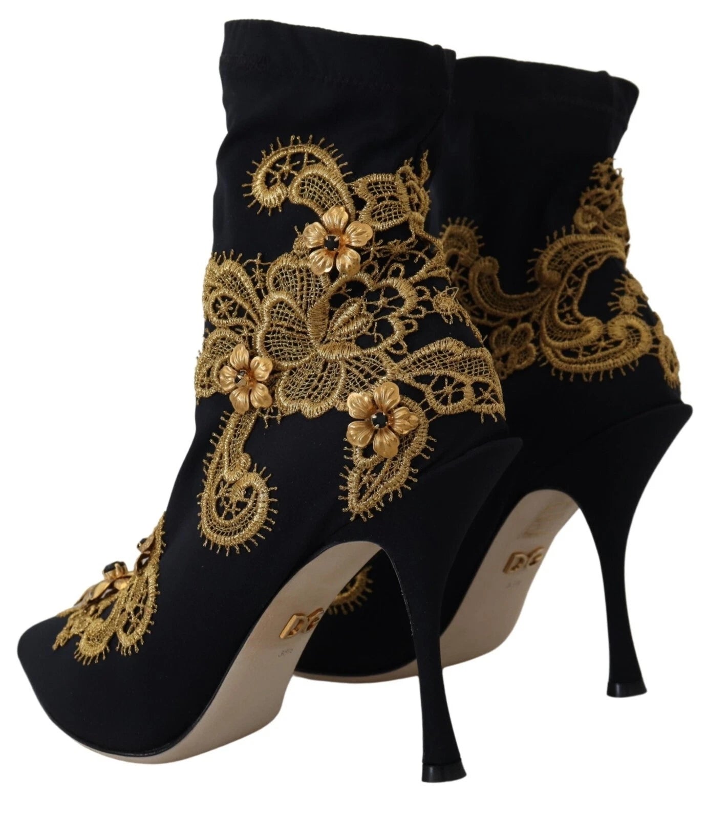 Dolce & Gabbana Black Gold Embroidery Crystal Boots Shoes | Regal Royce