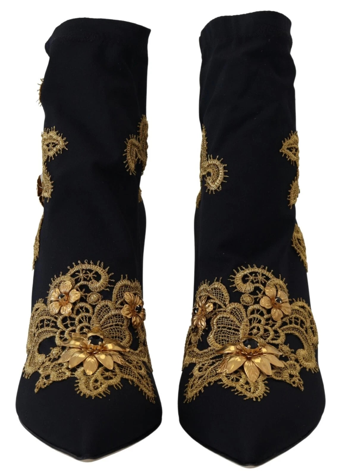 Dolce & Gabbana Black Gold Embroidery Crystal Boots Shoes | Regal Royce