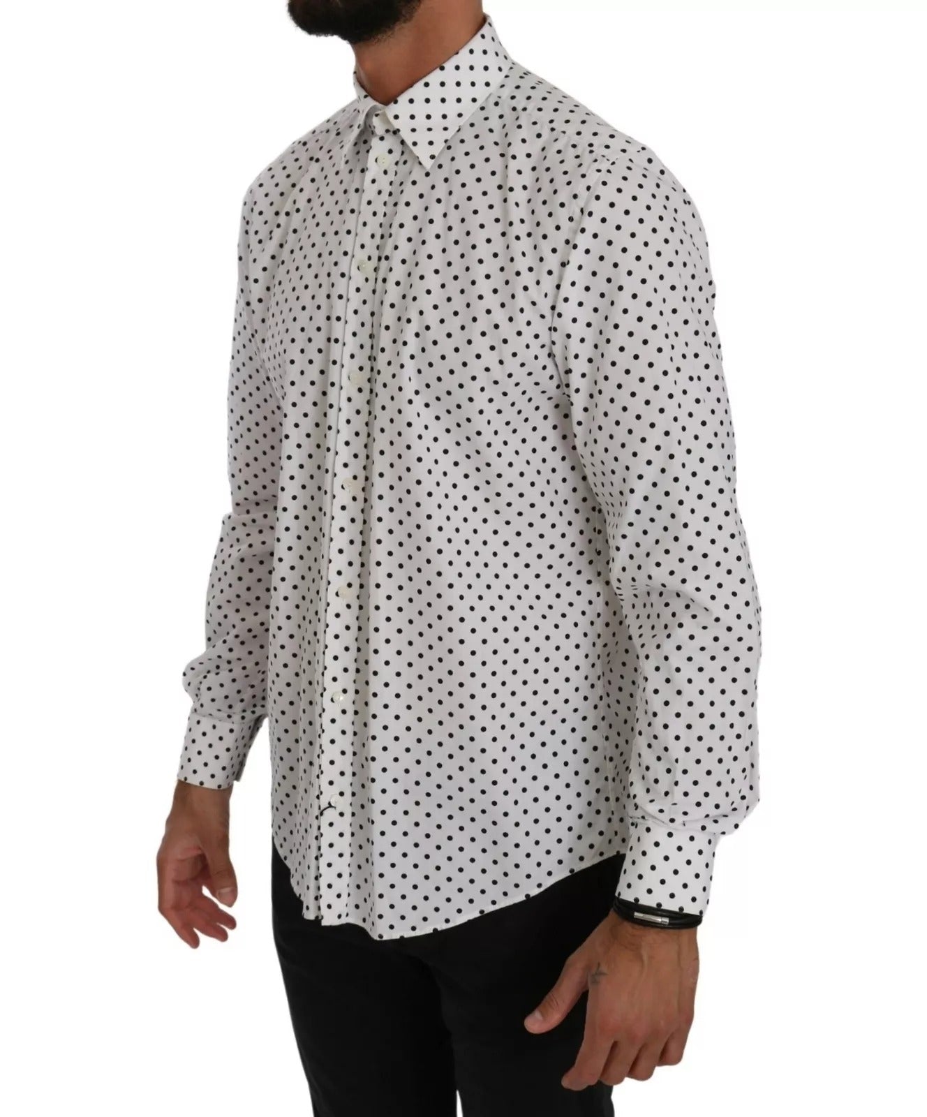 Dolce & Gabbana White Dotted Dress Formal MARTINI Shirt | Regal Royce