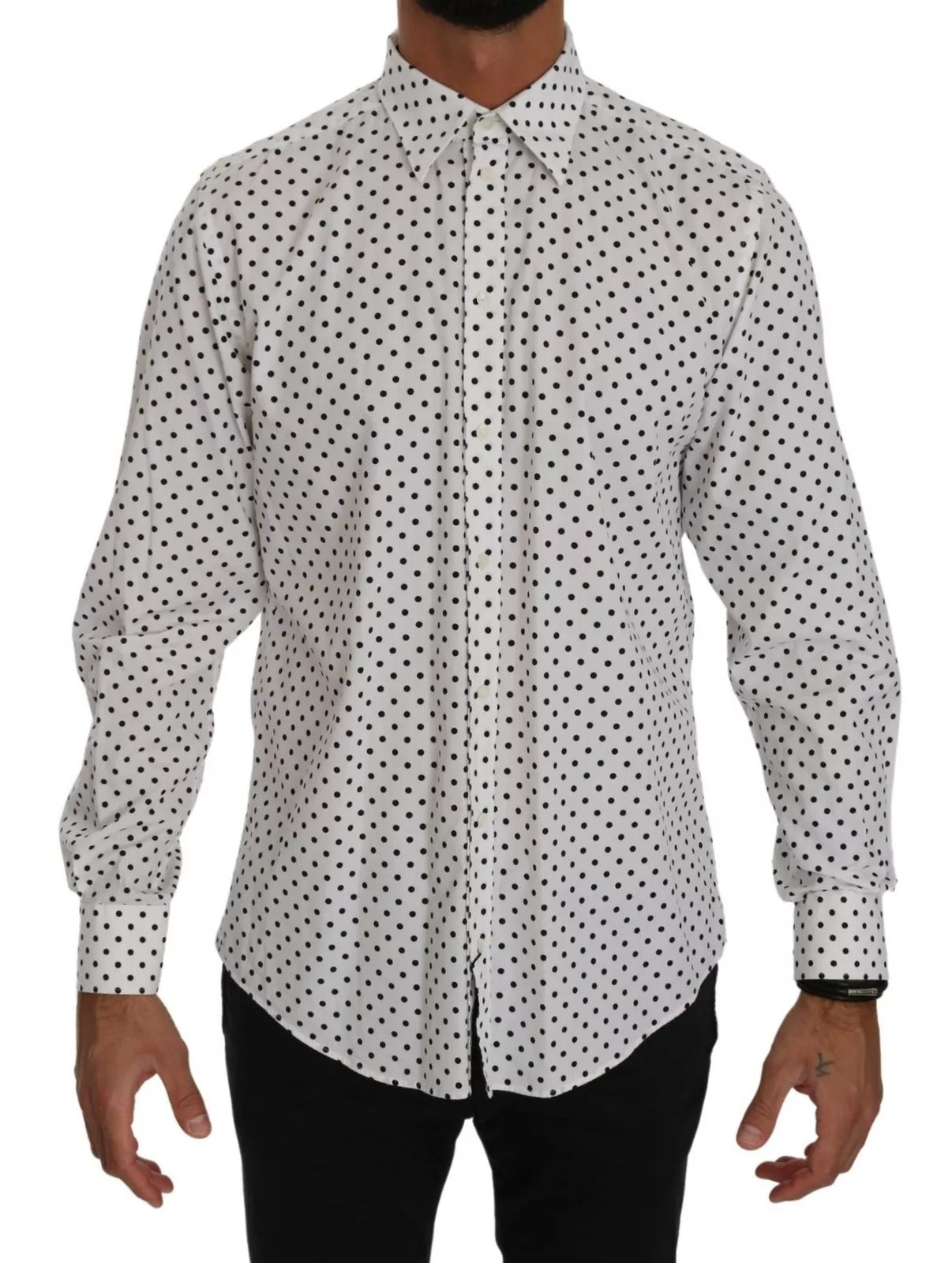 Dolce & Gabbana White Dotted Dress Formal MARTINI Shirt | Regal Royce
