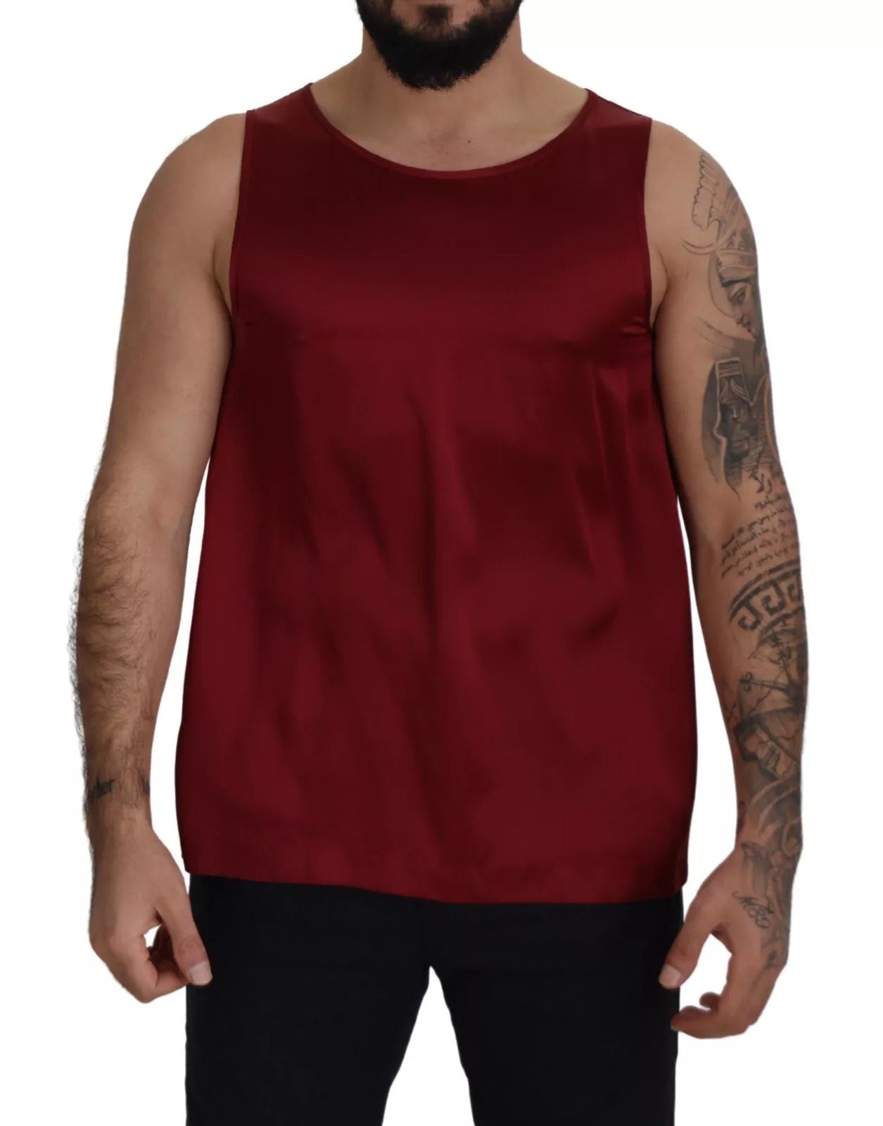 Dolce & Gabbana Red Round Neck Sleeveless Silk T-shirt | Regal Royce