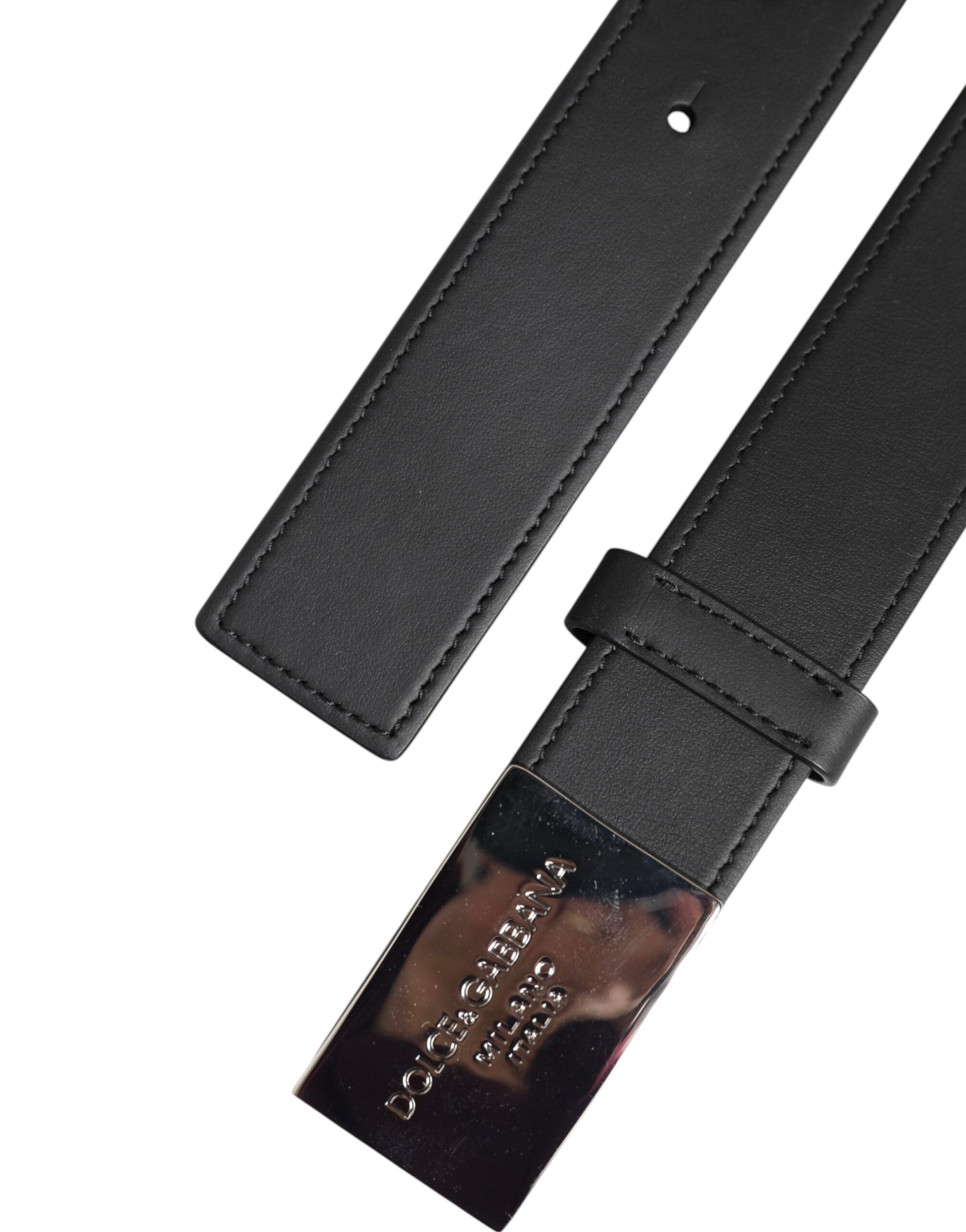 Dolce & Gabbana Black Leather Classic Metal Logo Buckle Belt | Regal Royce